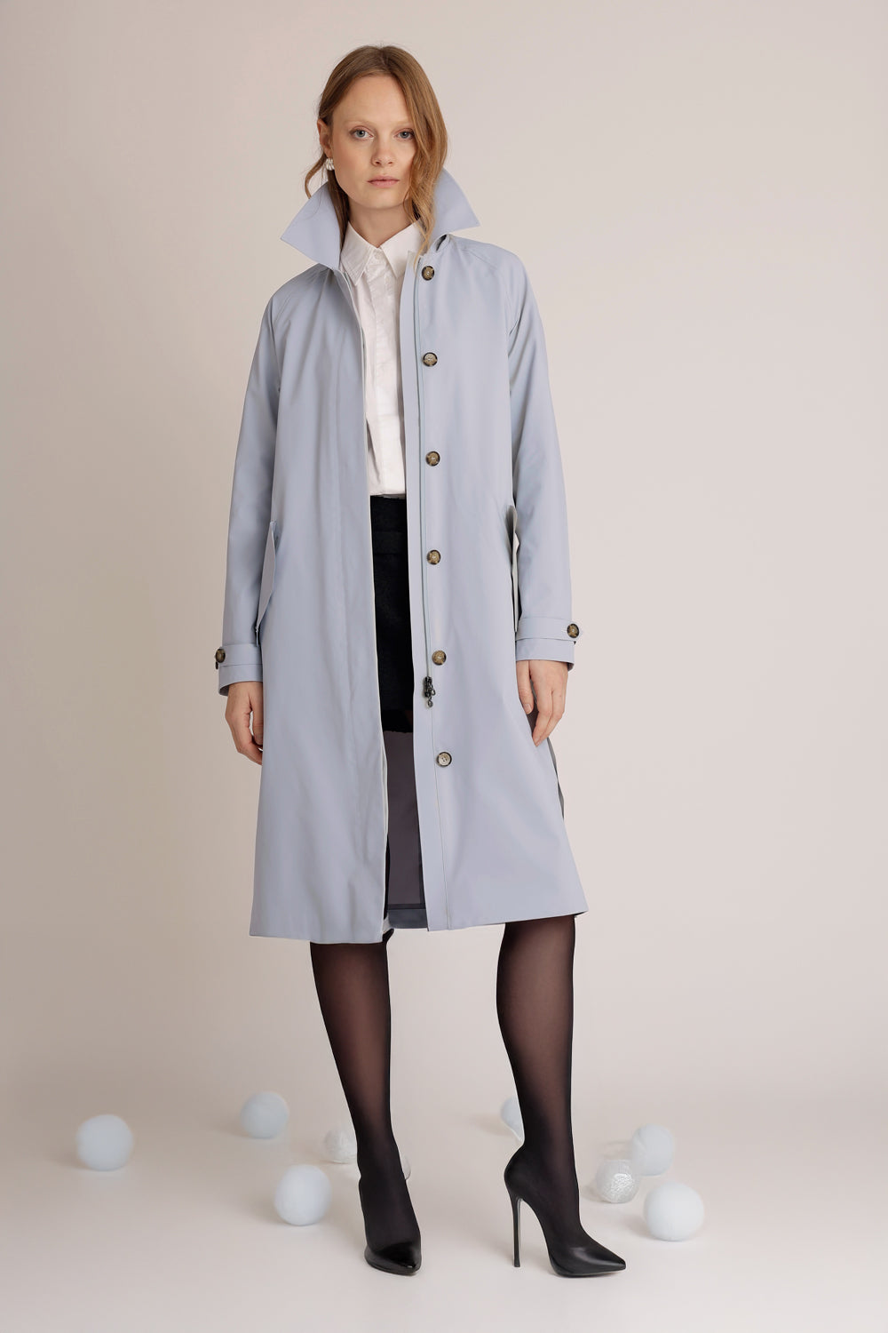 Waterproof Packable Straight-Fit Trenchcoat  | Sky Gray
