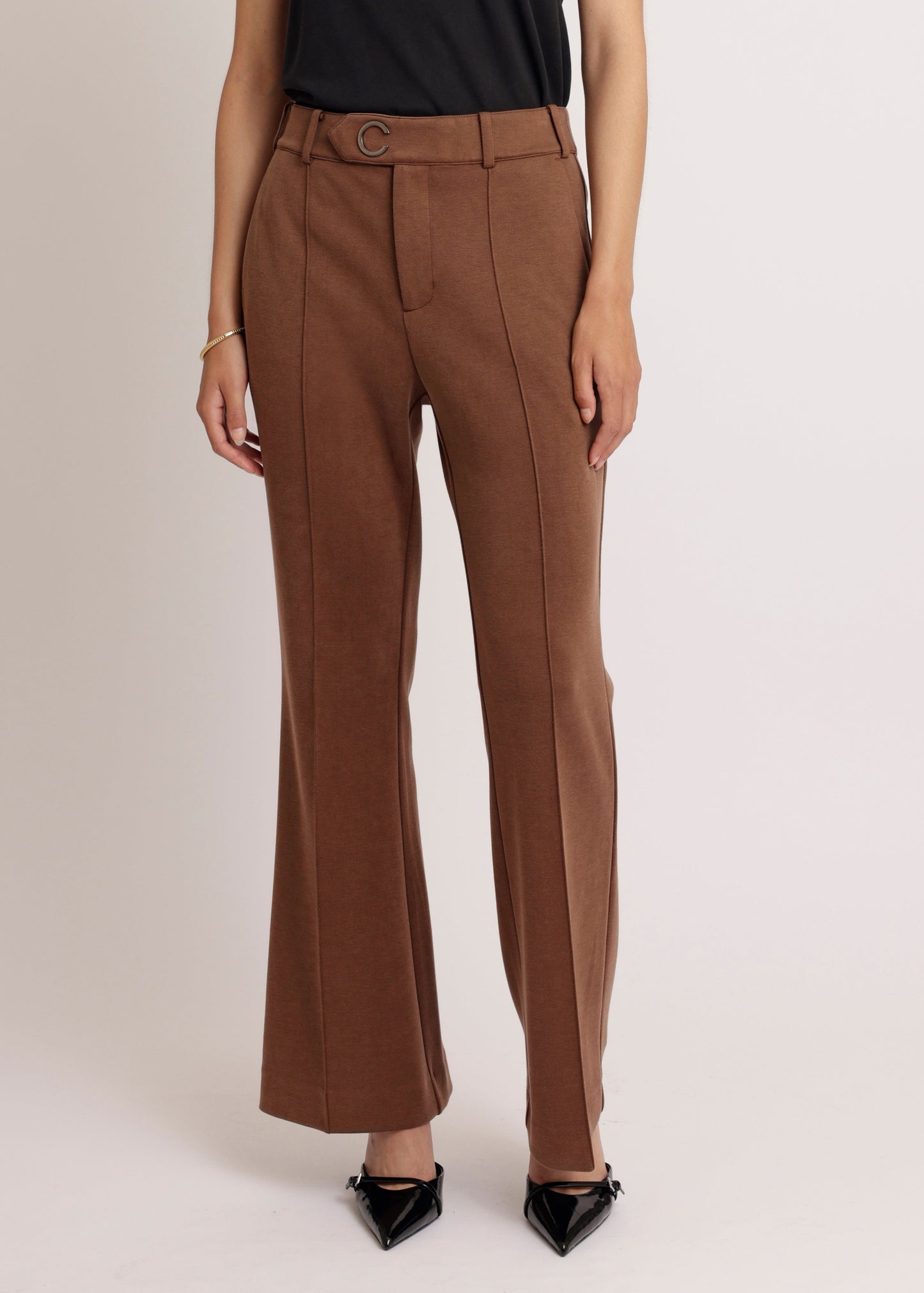 Wrinkle-Free Flared Stretchable Trousers | Brown