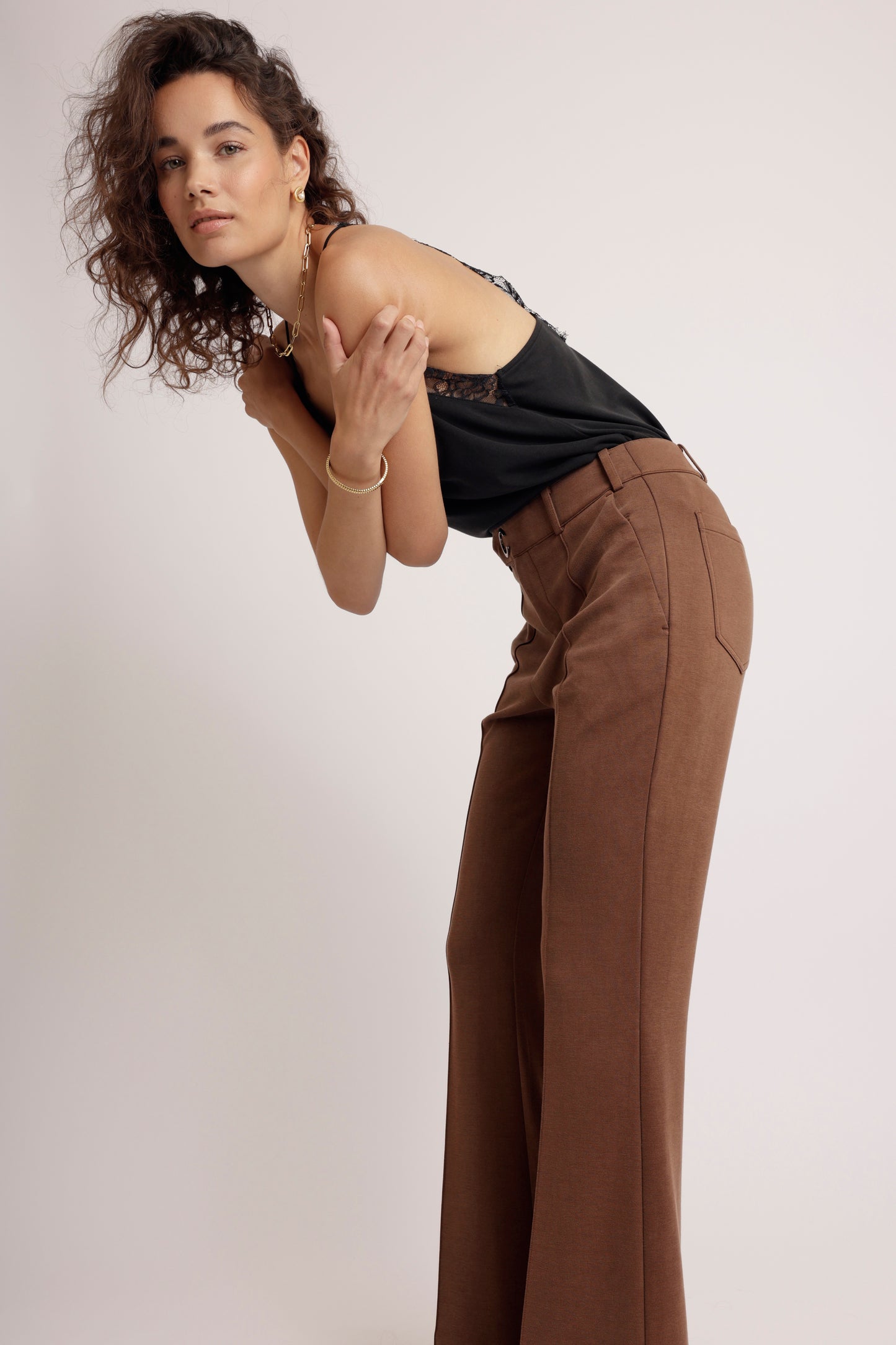 Wrinkle-Free Flared Stretchable Trousers | Brown