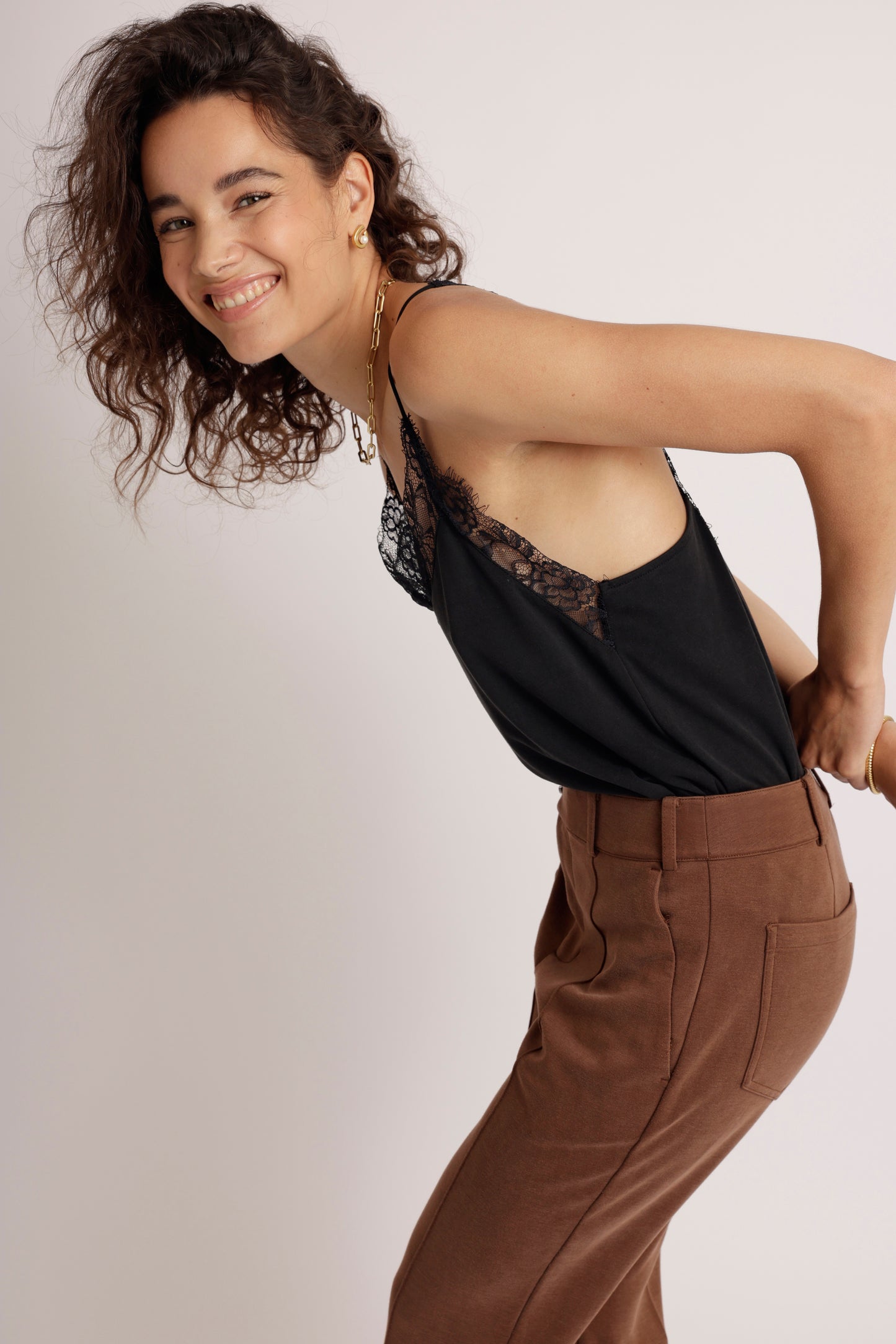 Lace-Lined Soft Cami | Almost Black