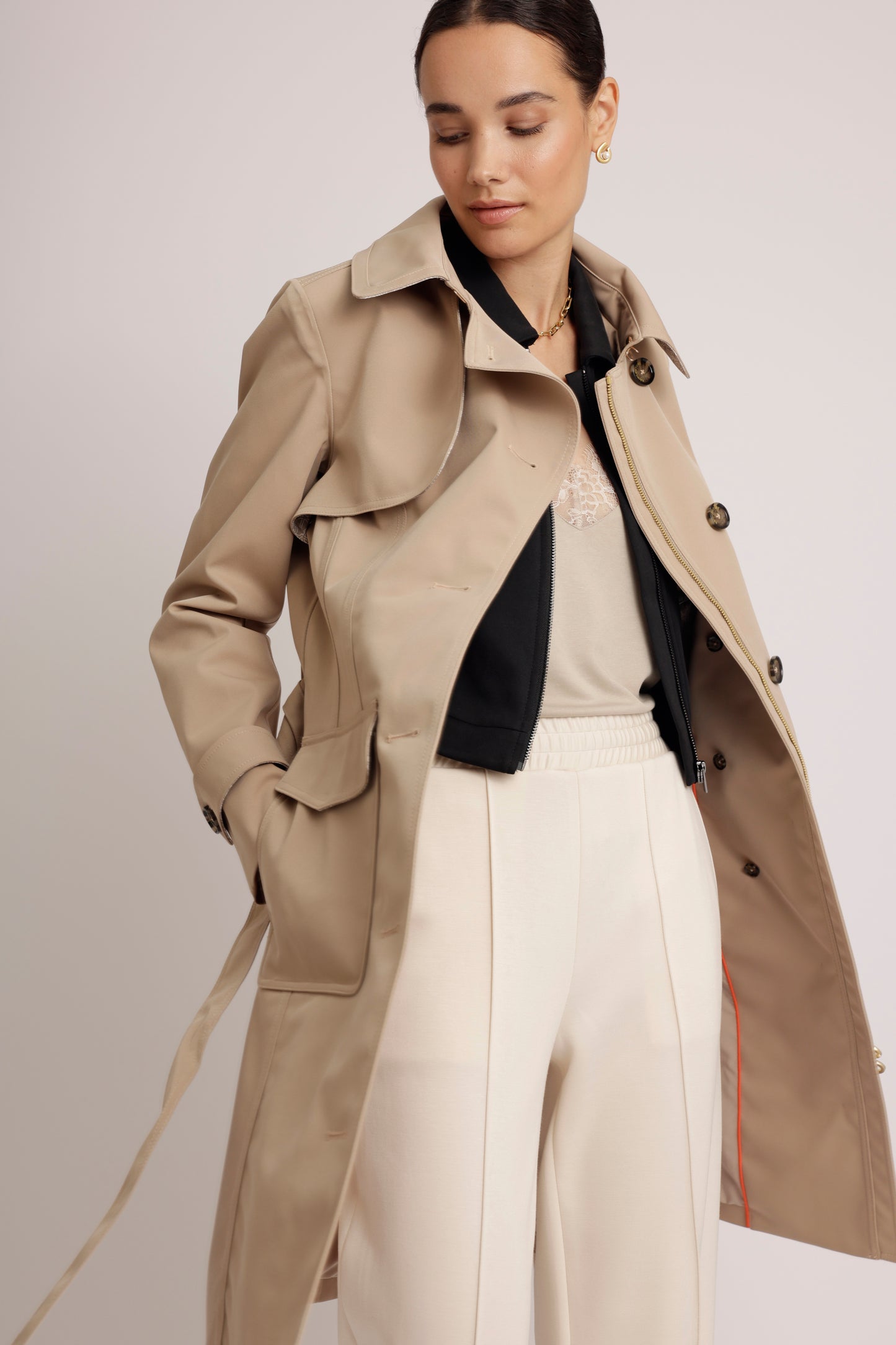 Soft-Stretch Belted Jogger | Creamy Beige