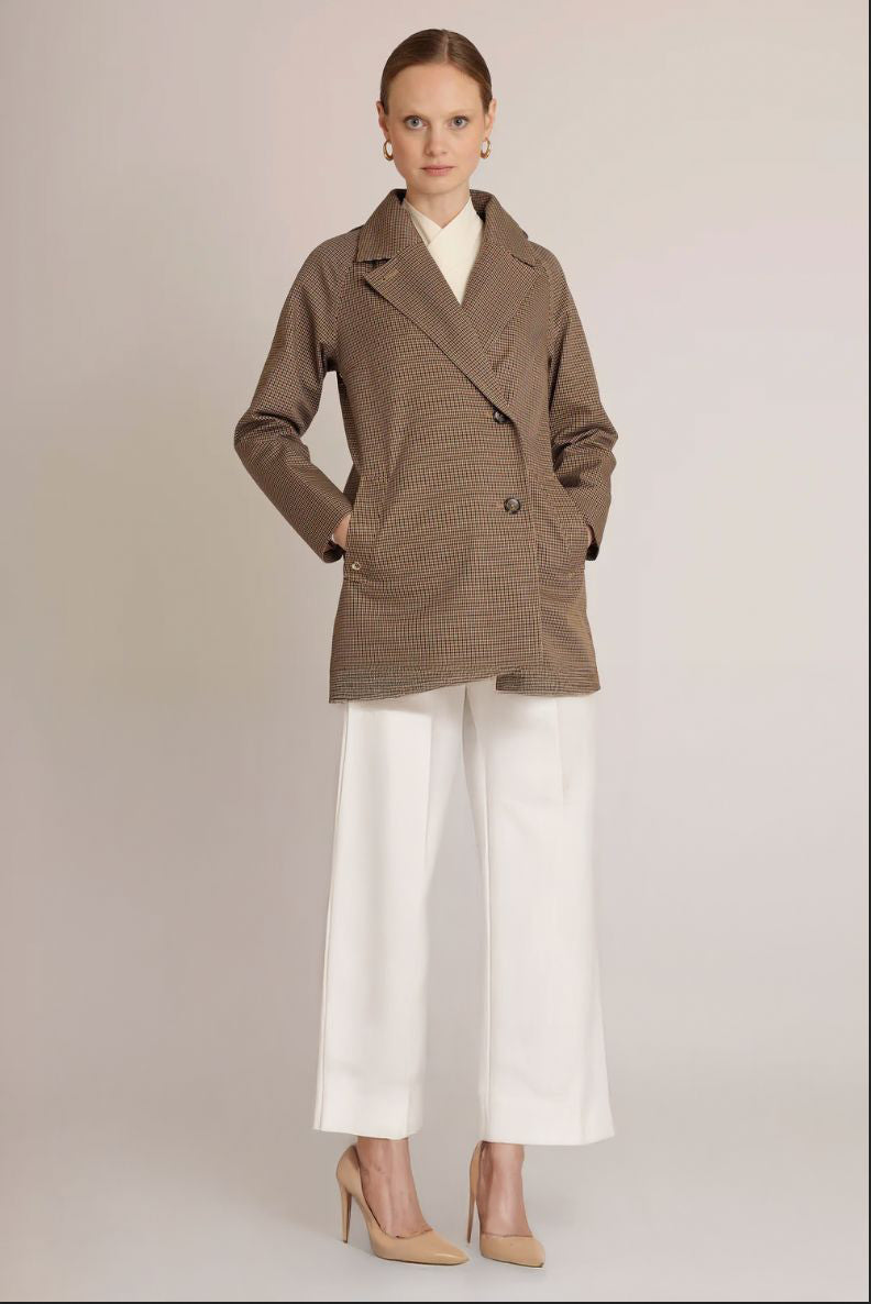 Waterproof Straight-Fit Short Trenchcoat  | Houndstooth Check