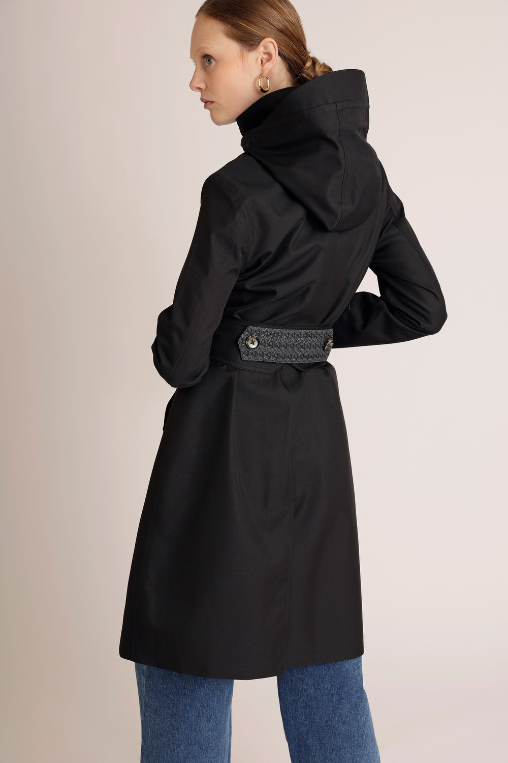 Waterproof Straight Fit Waistbelt Raincoat | Black Matte