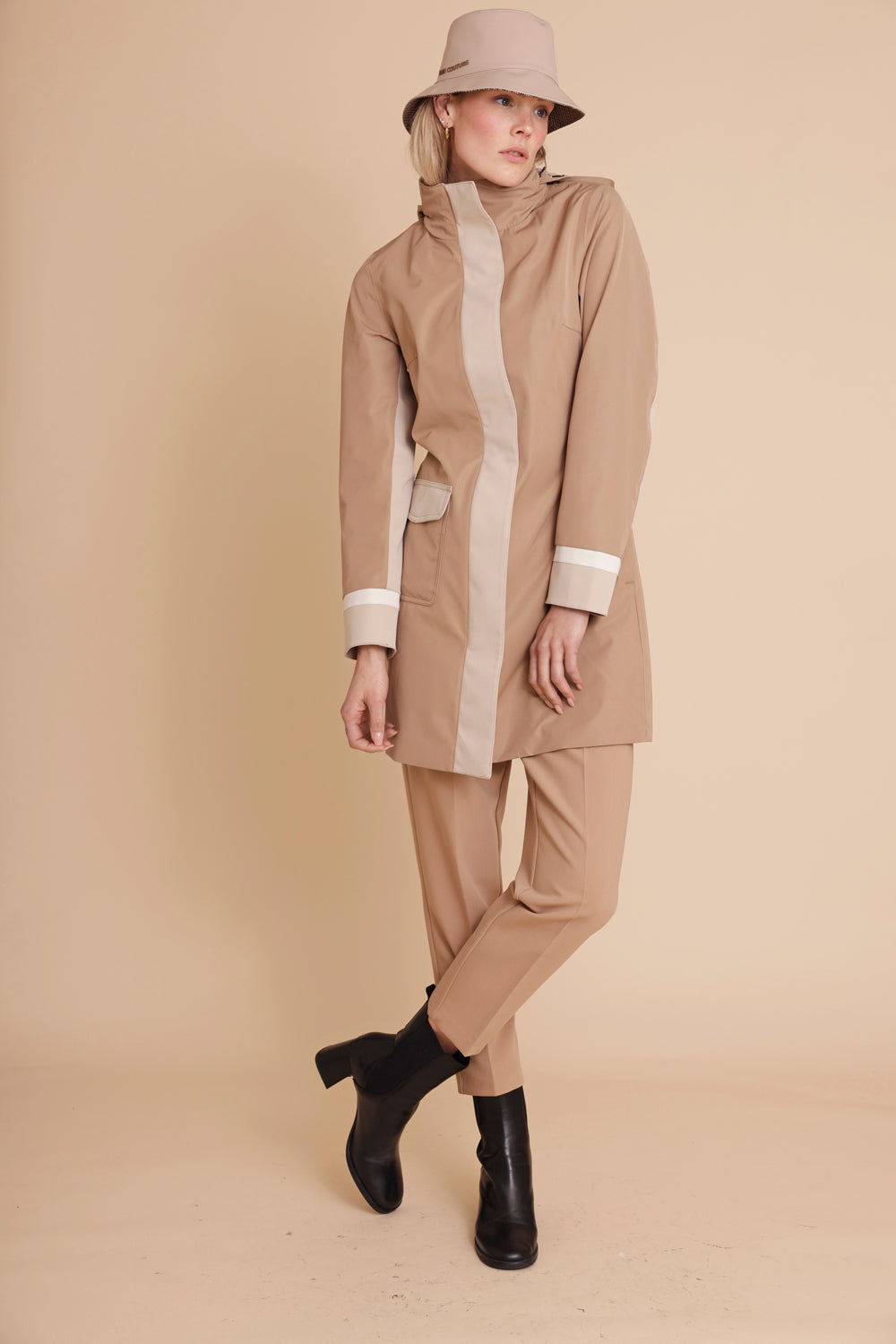 Waterproof Straight Fit Coat | Camel Beige