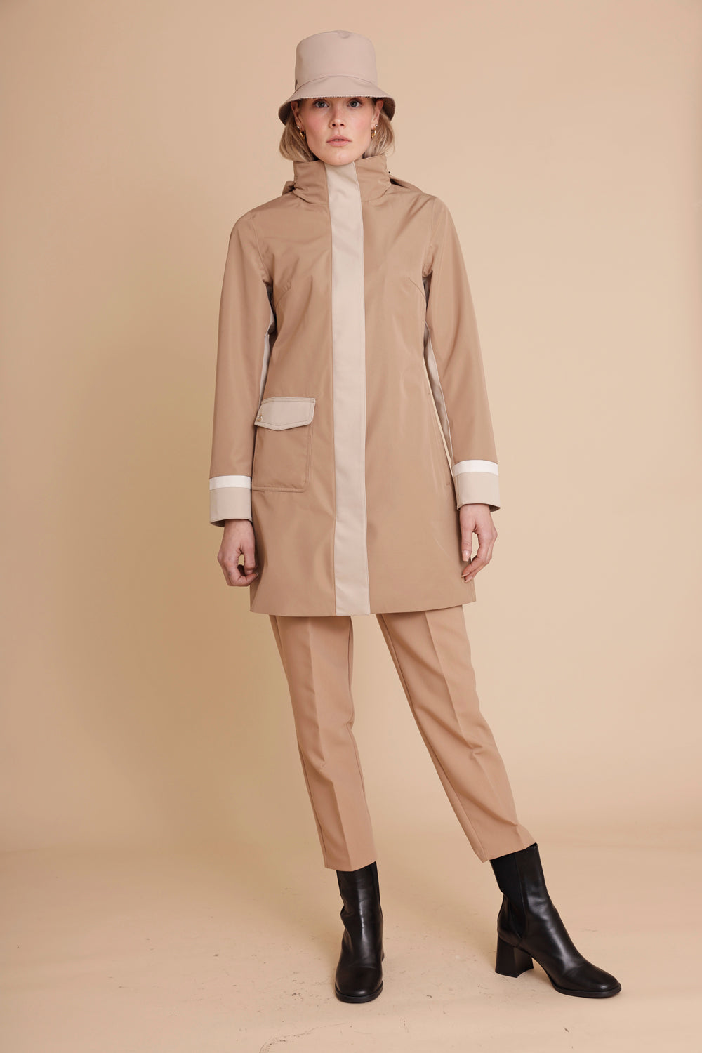 Waterproof Straight Fit Coat | Camel Beige