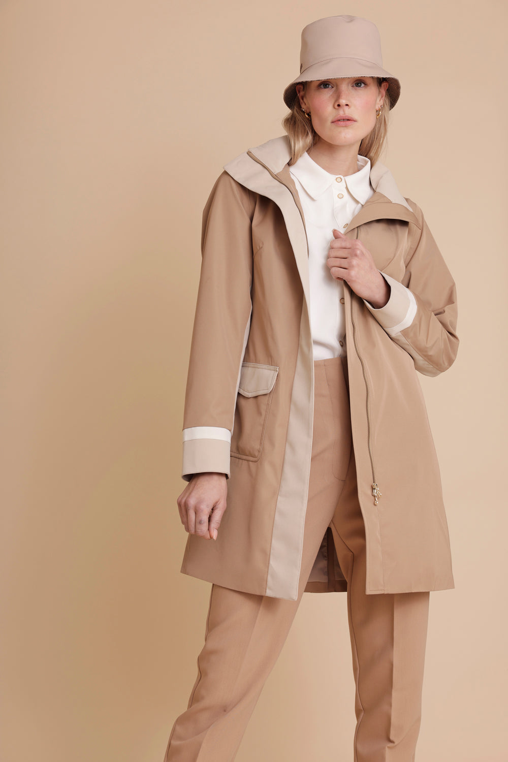 Waterproof Straight Fit Coat | Camel Beige