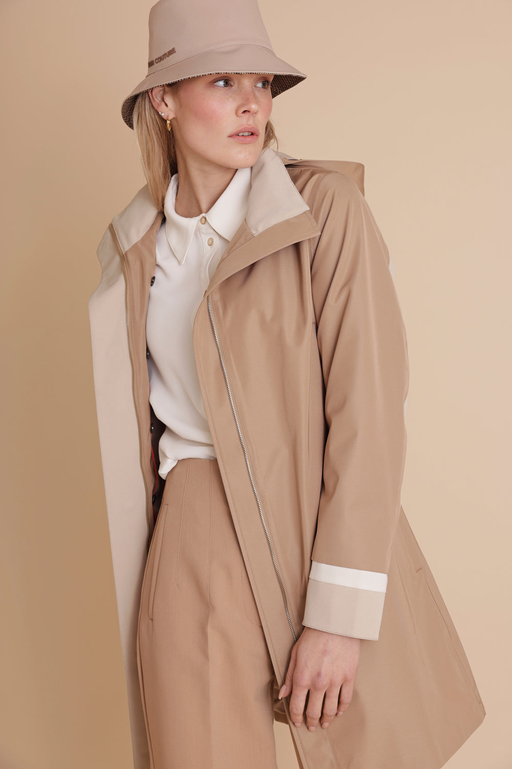 Waterproof Straight Fit Coat | Camel Beige