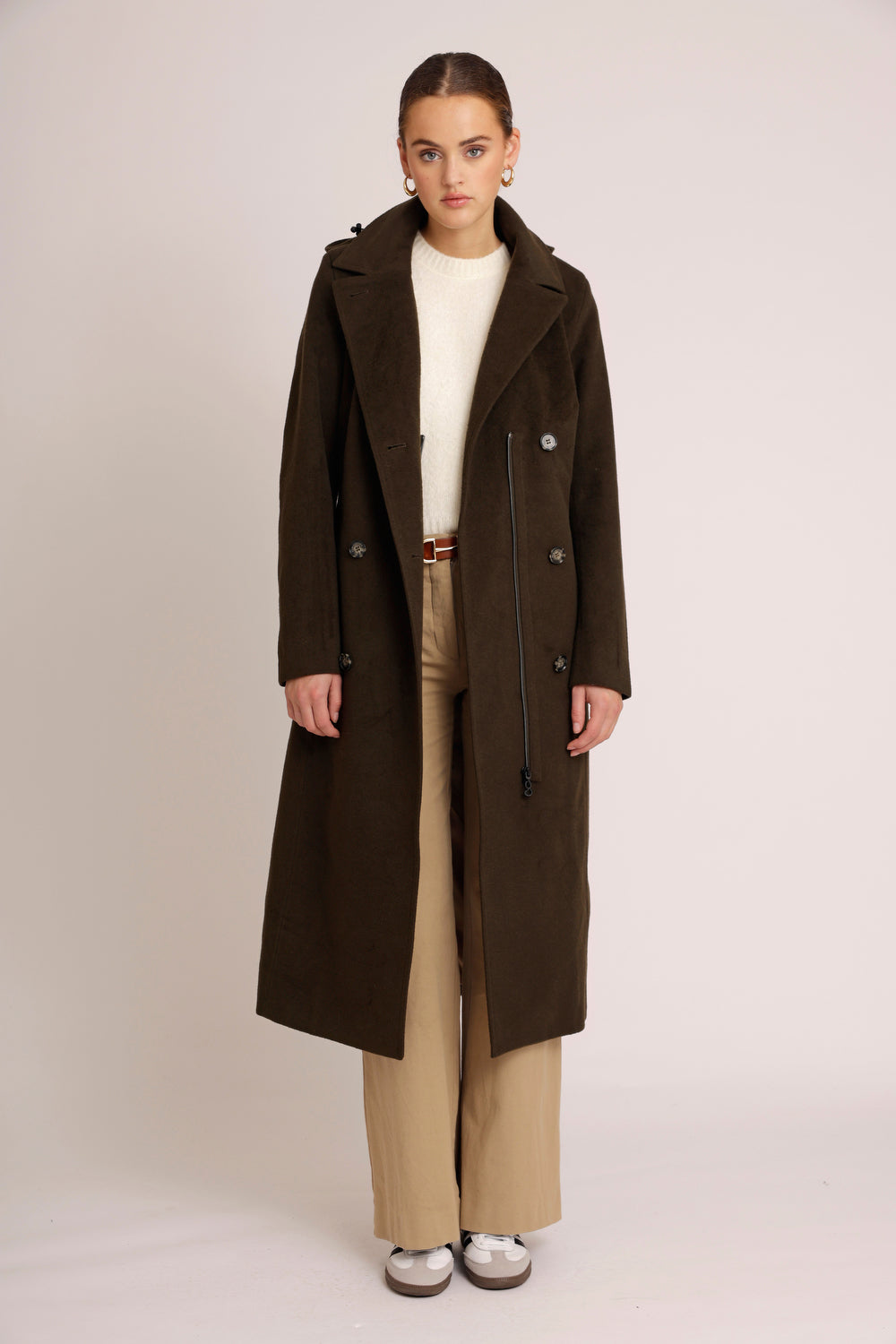 Waterproof Double Breasted Wool Trench | Green Wool