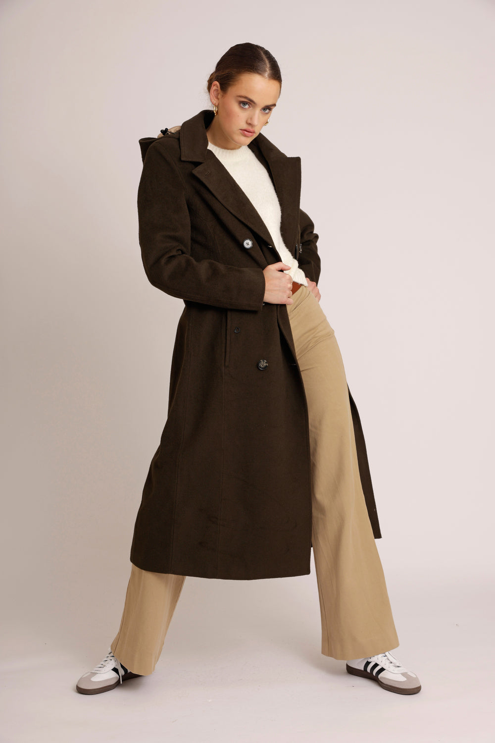 Waterproof Double Breasted Wool Trench | Green Wool