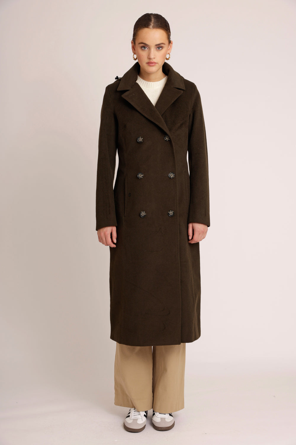 Waterproof Double Breasted Wool Trench | Green Wool