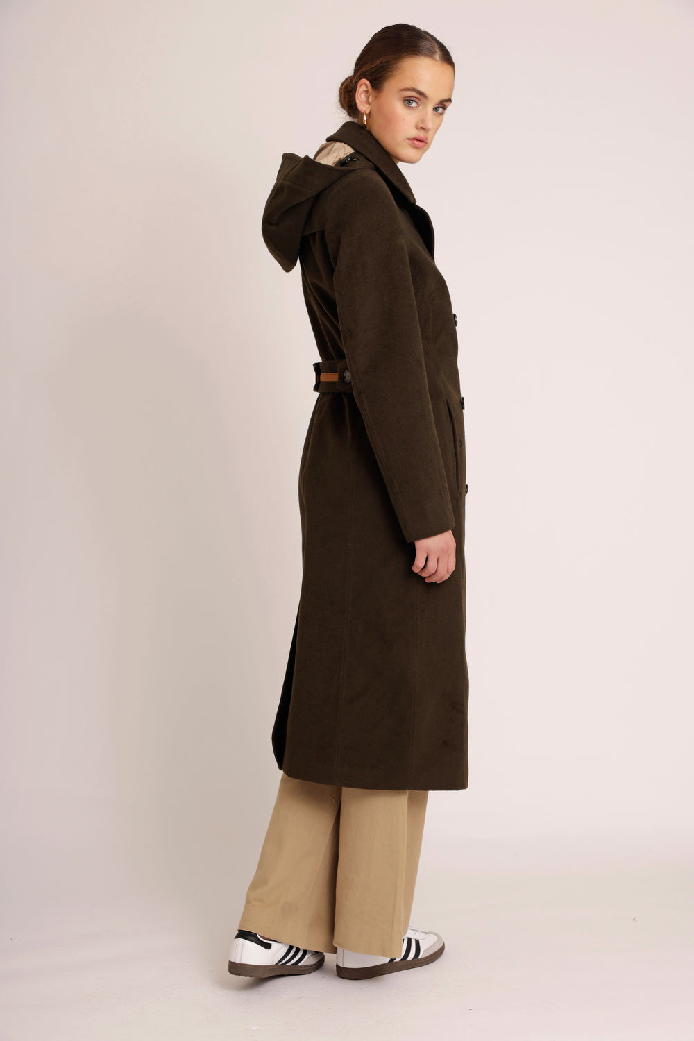 Waterproof Double Breasted Wool Trench | Green Wool