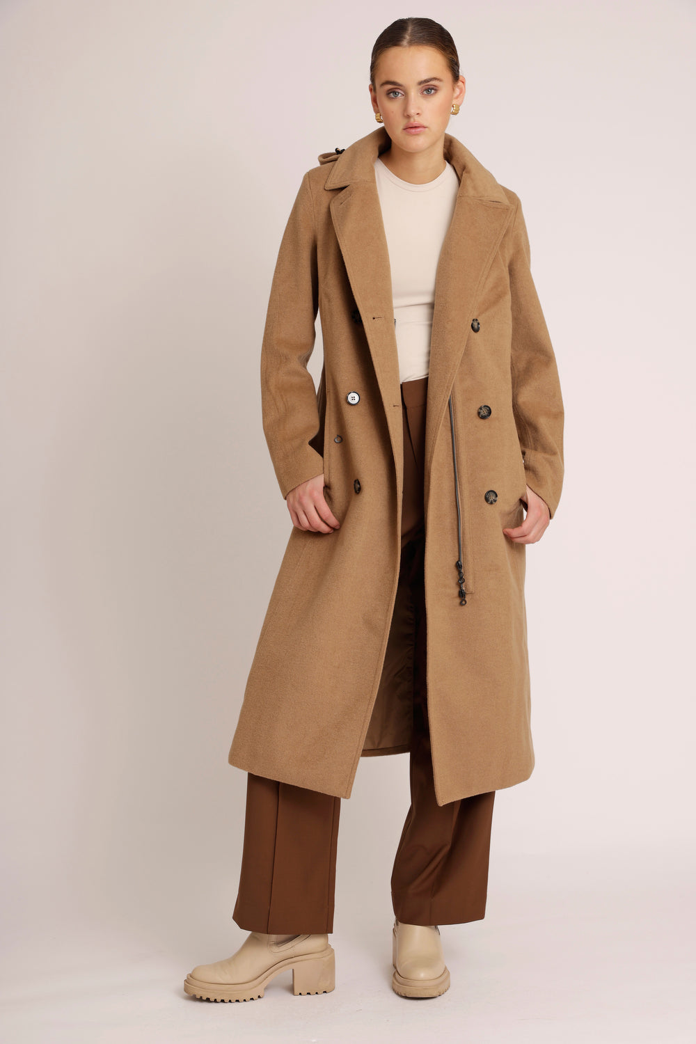Waterproof Double Breasted Wool Trench | Soft Camel Wool