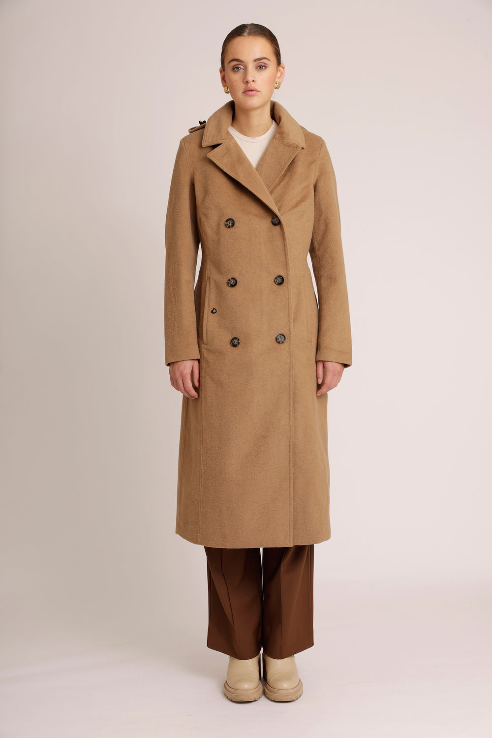 Waterproof Double Breasted Wool Trench | Soft Camel Wool