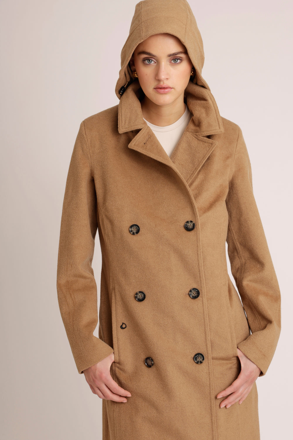 Waterproof Double Breasted Wool Trench | Soft Camel Wool