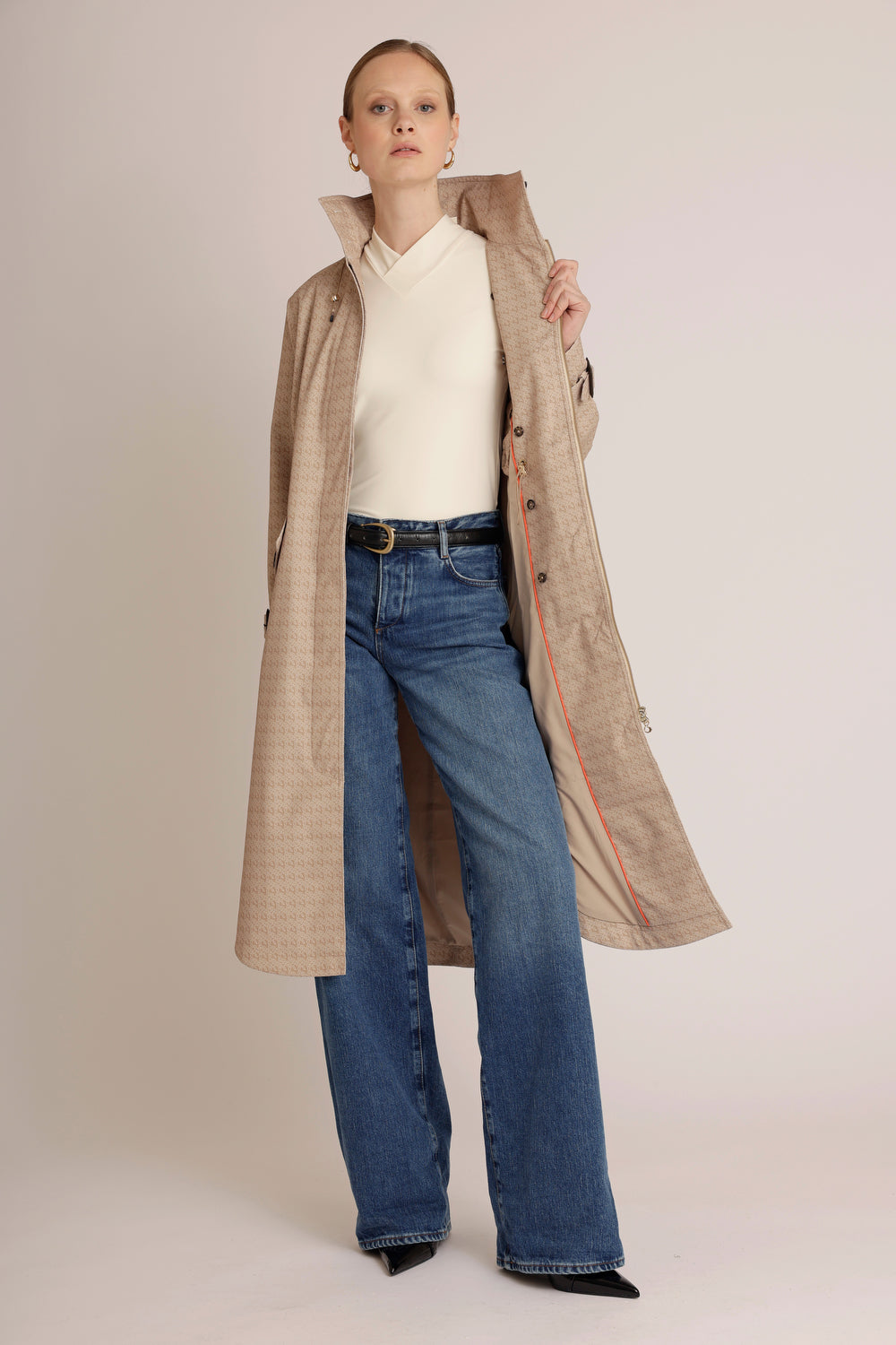 Waterproof Luxury Tailored Poncho | Beige Monogram