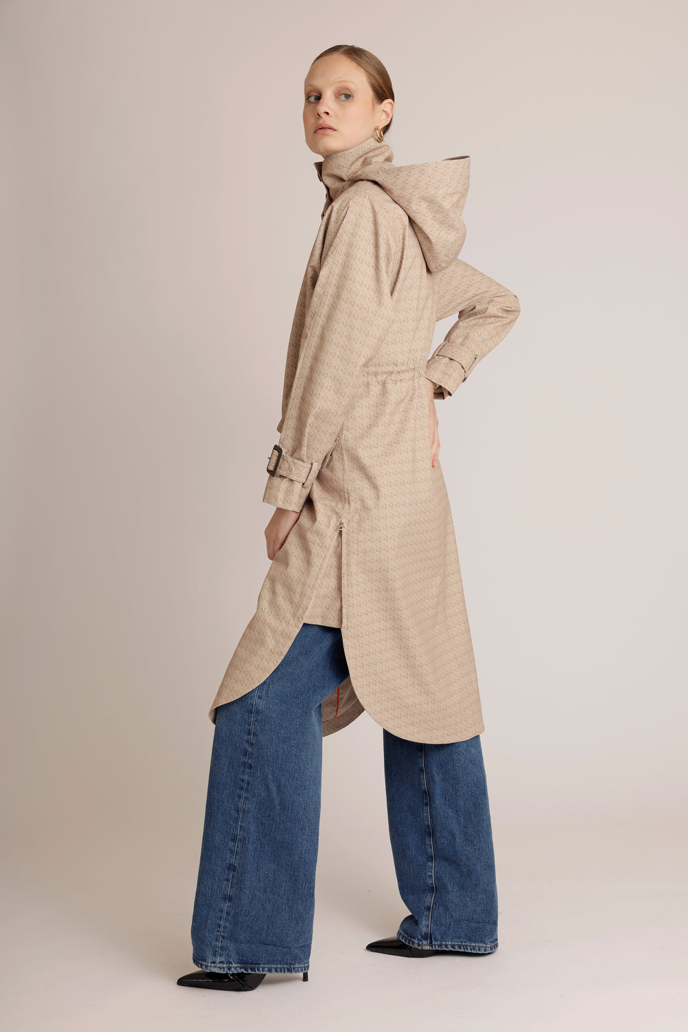 Waterproof Luxury Tailored Poncho | Beige Monogram
