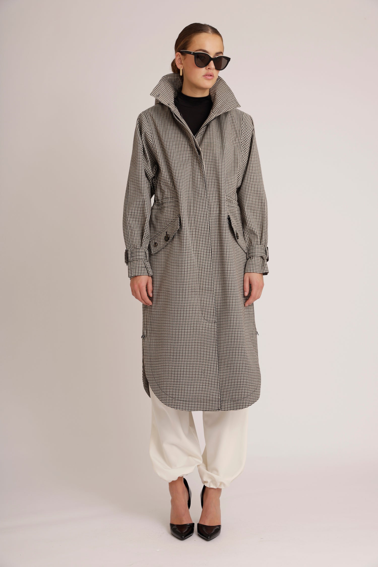 Waterproof Luxury Tailored Poncho | Black Houndstooth