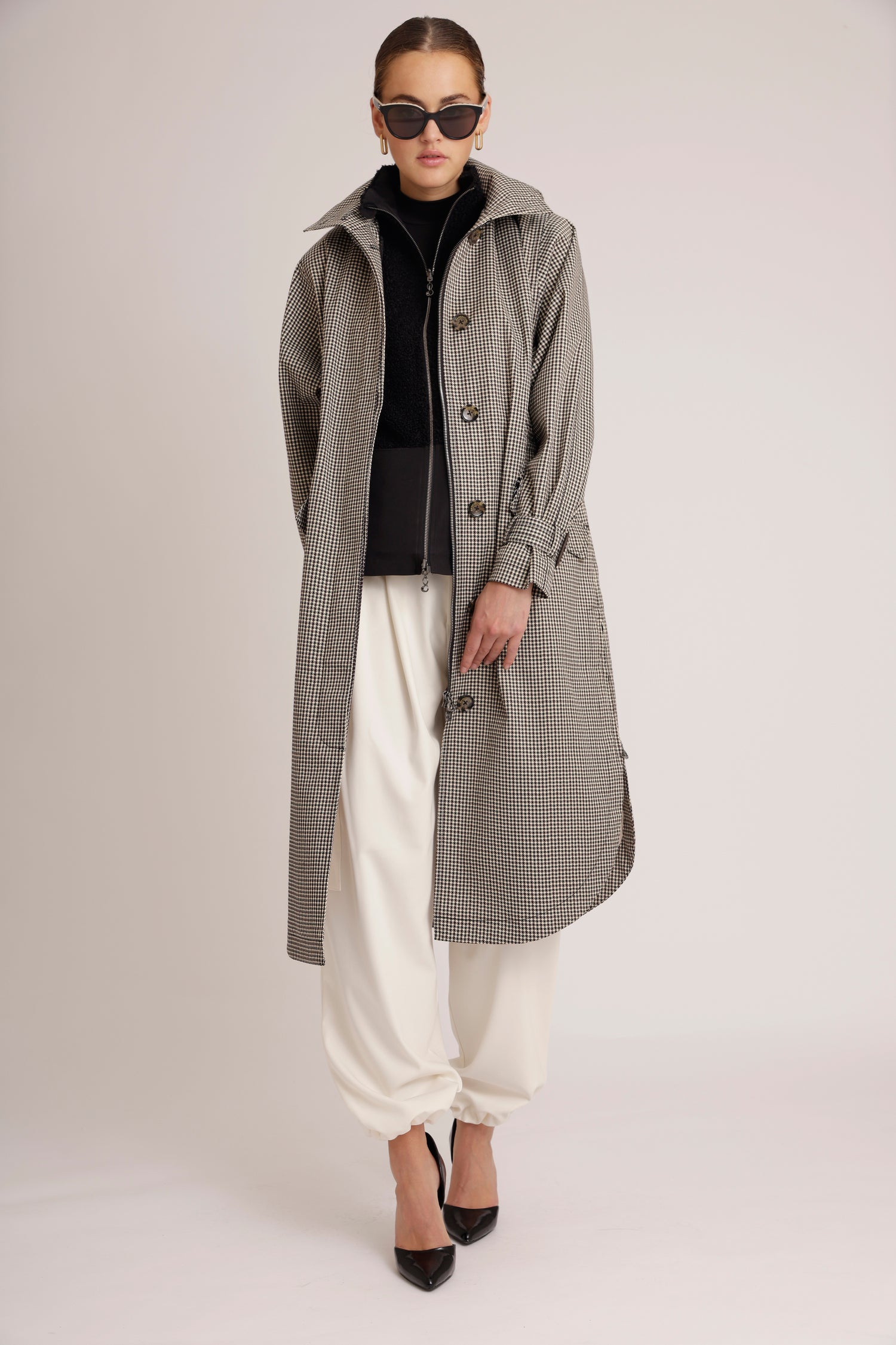 Waterproof Luxury Tailored Poncho | Black Houndstooth