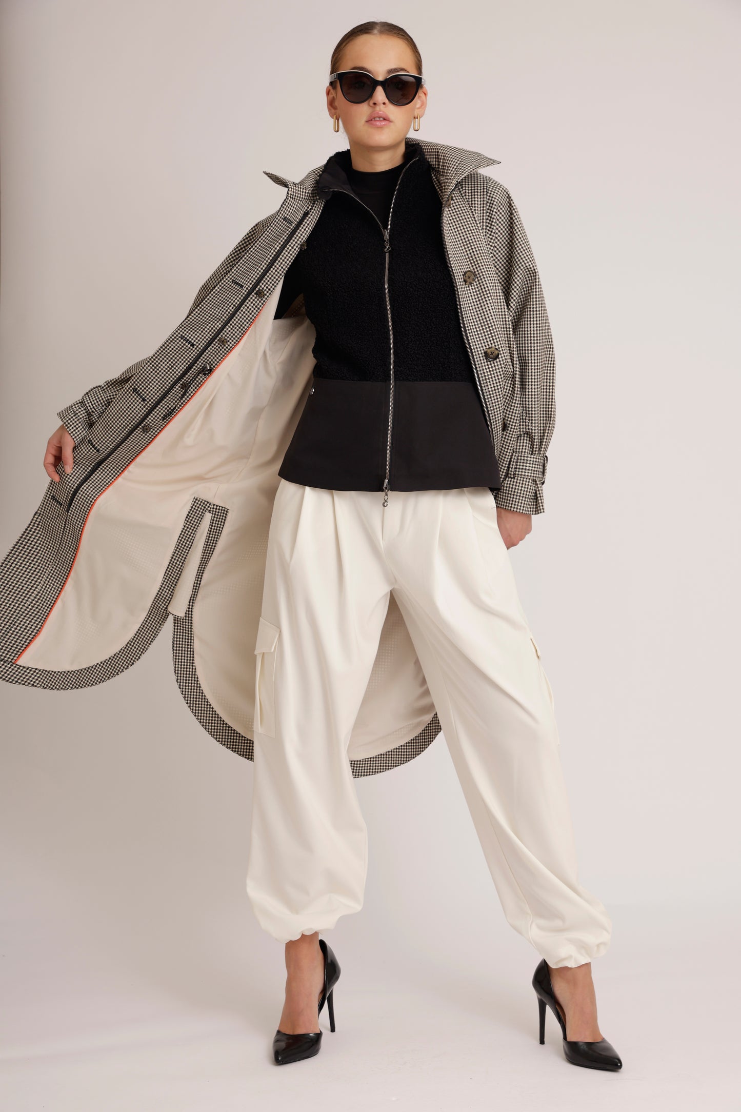 Waterproof Luxury Tailored Poncho | Black Houndstooth