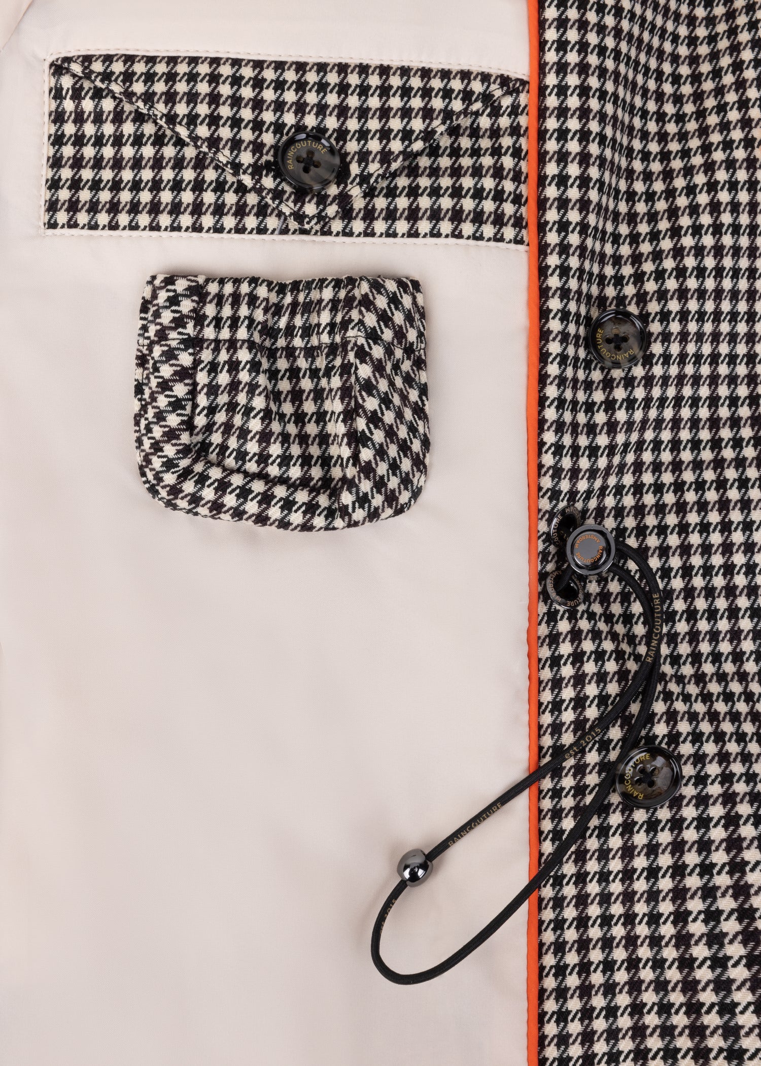 Waterproof Luxury Tailored Poncho | Black Houndstooth