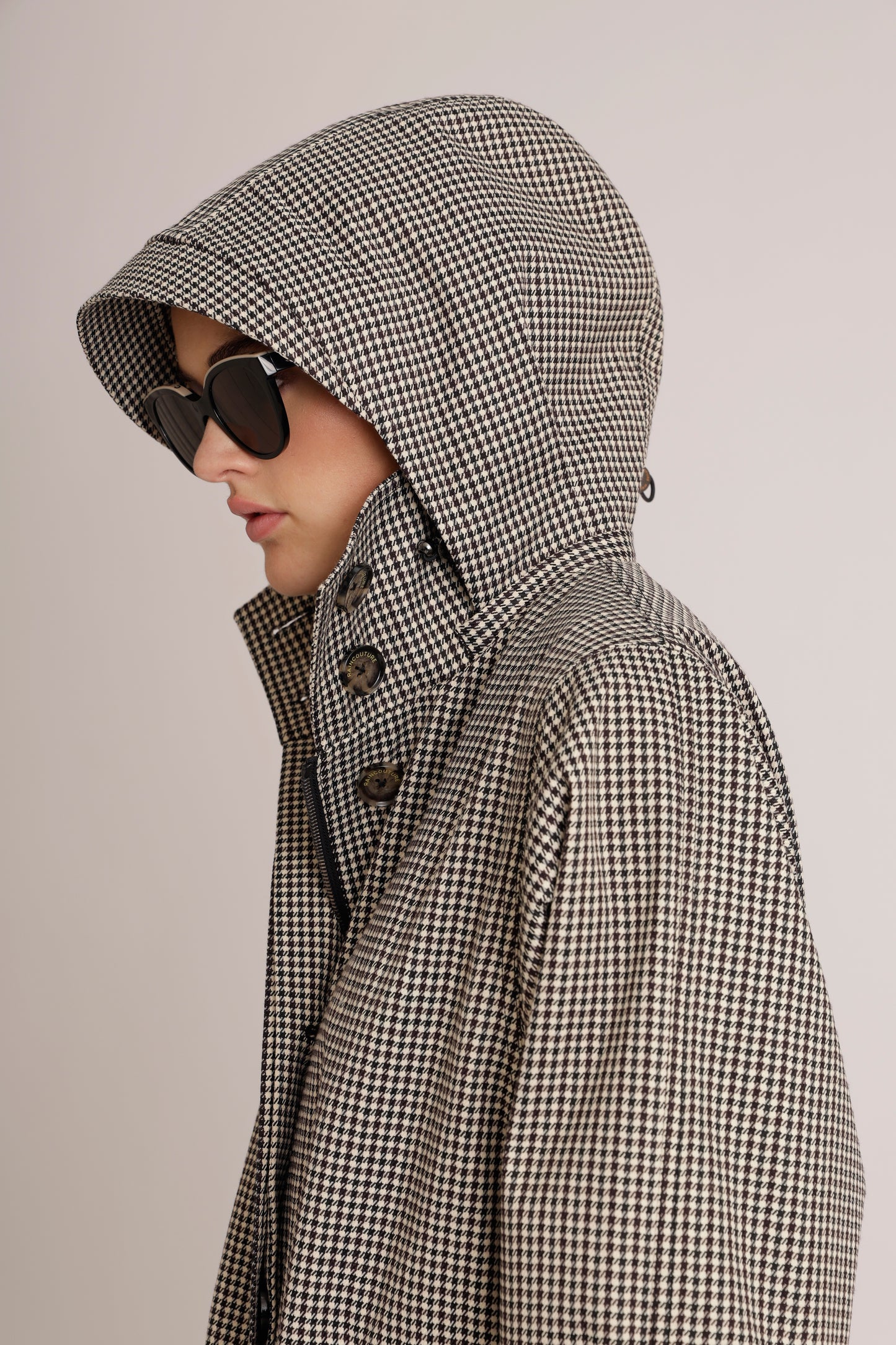 Waterproof Luxury Tailored Poncho | Black Houndstooth