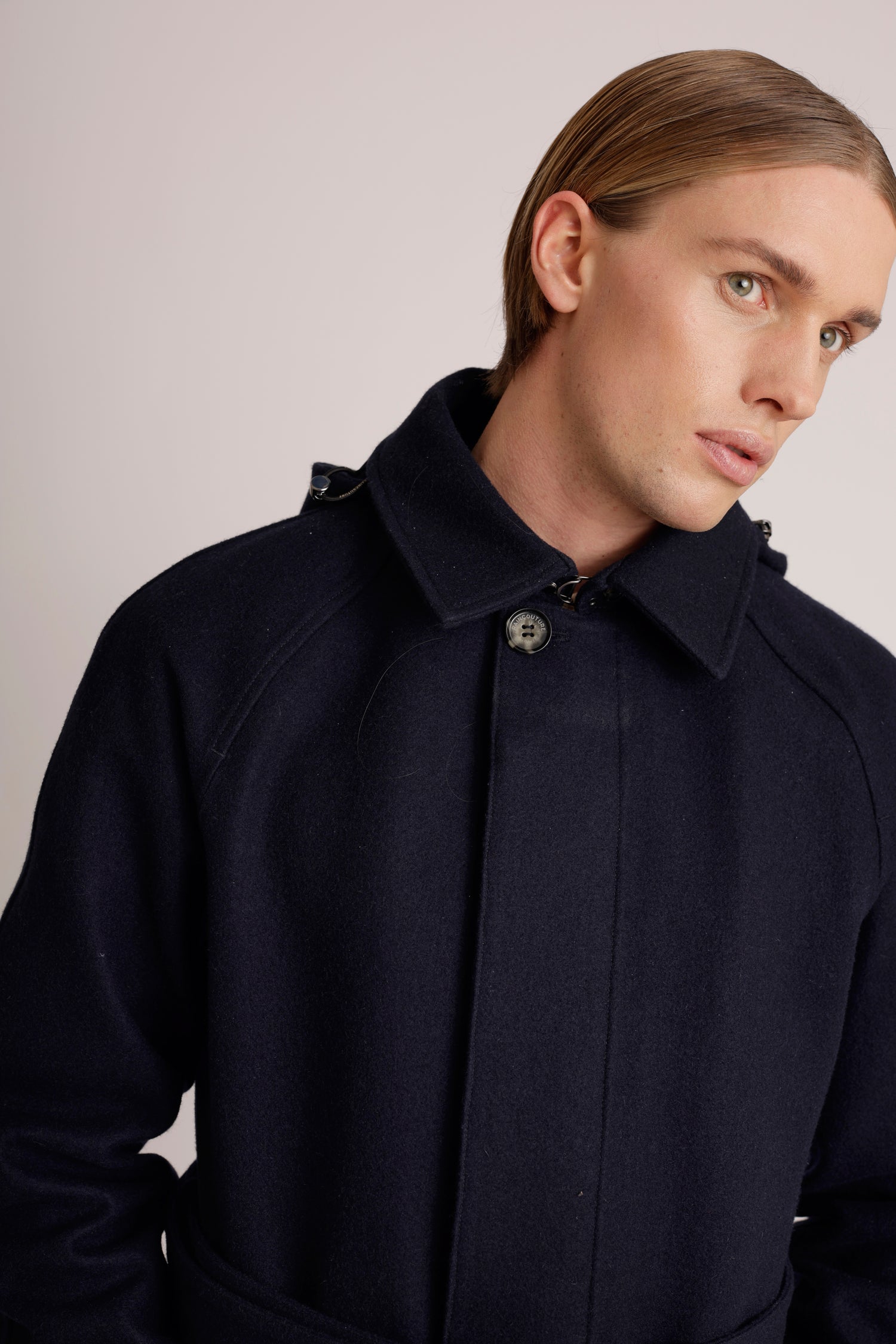 Waterproof Long Trench  |  Navy Wool