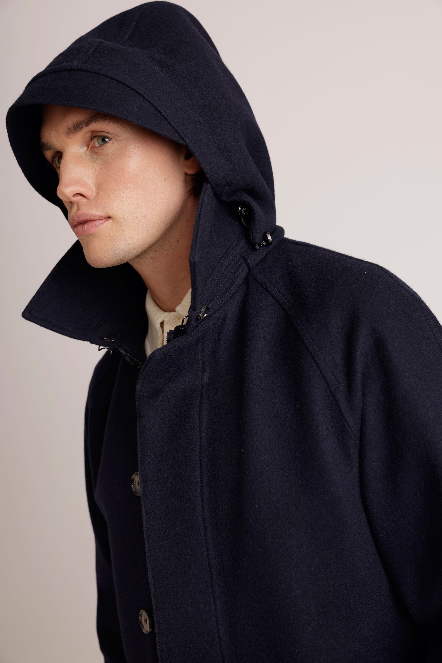 Waterproof Long Trench  |  Navy Wool