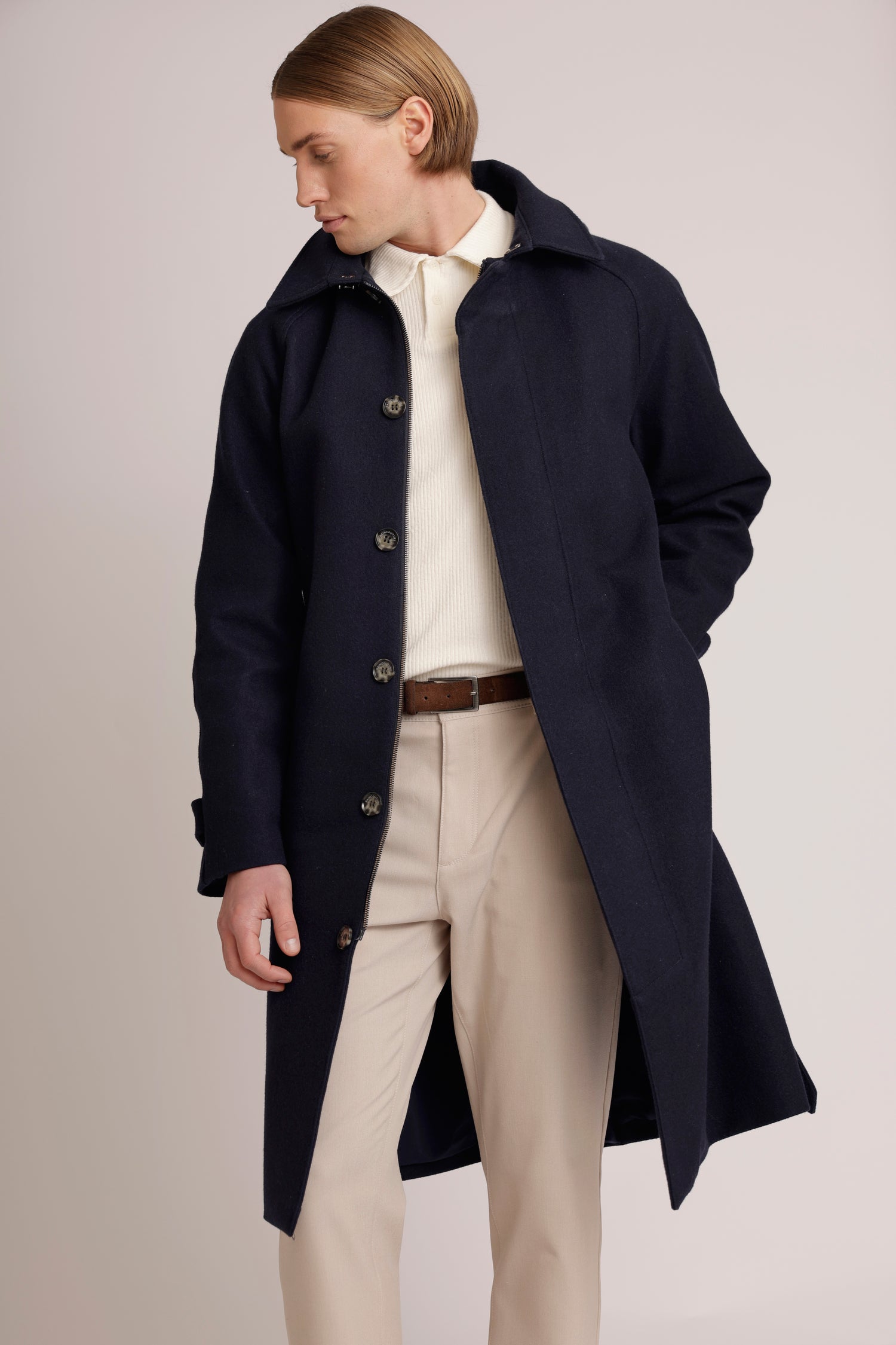 Waterproof Long Trench  |  Navy Wool