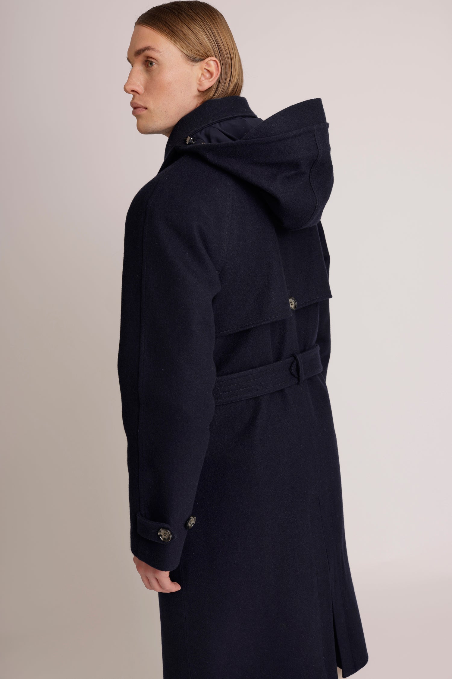 Waterproof Long Trench  |  Navy Wool