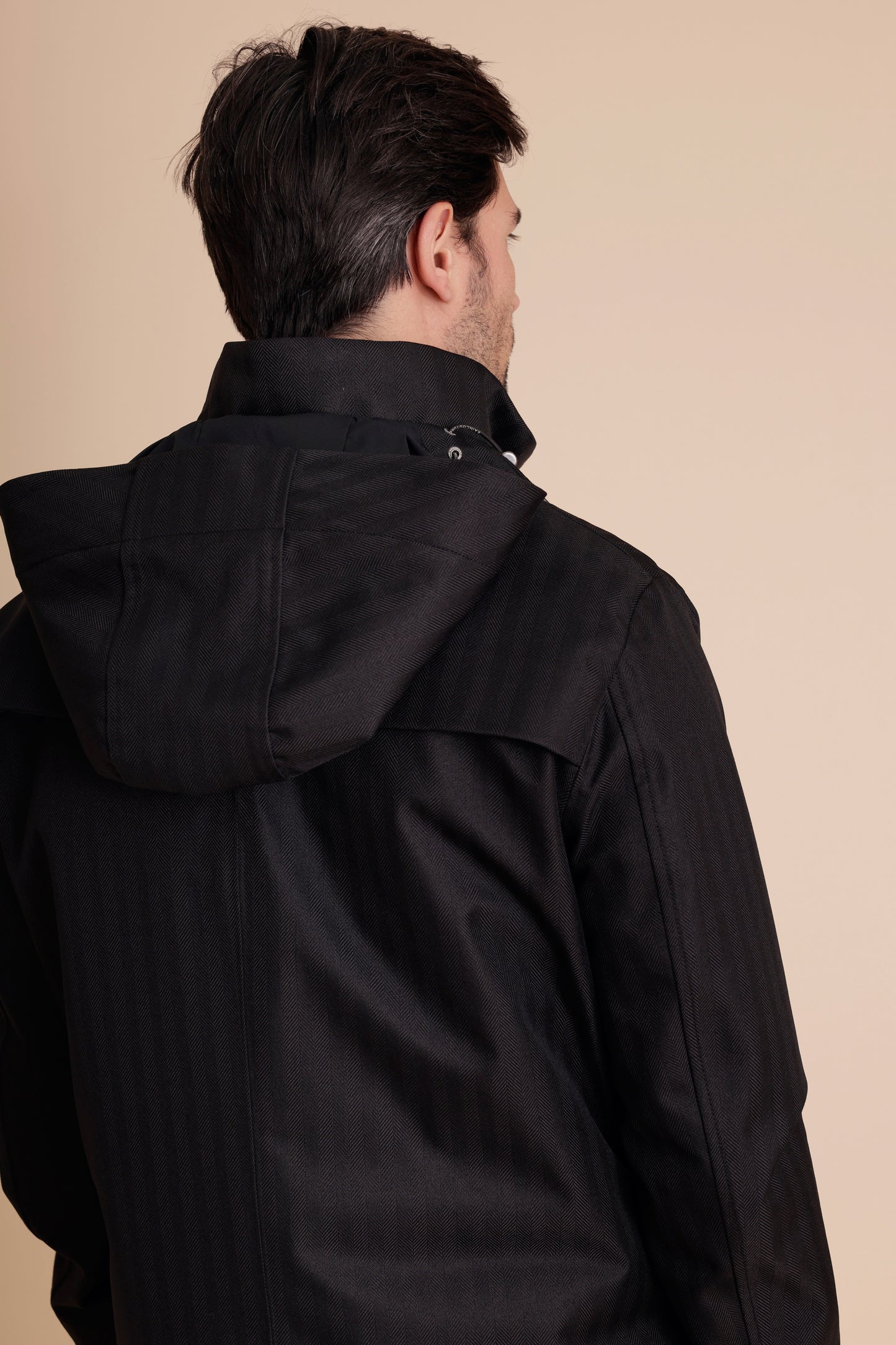 Waterproof Tailored Fit Parka | Black Herringbone