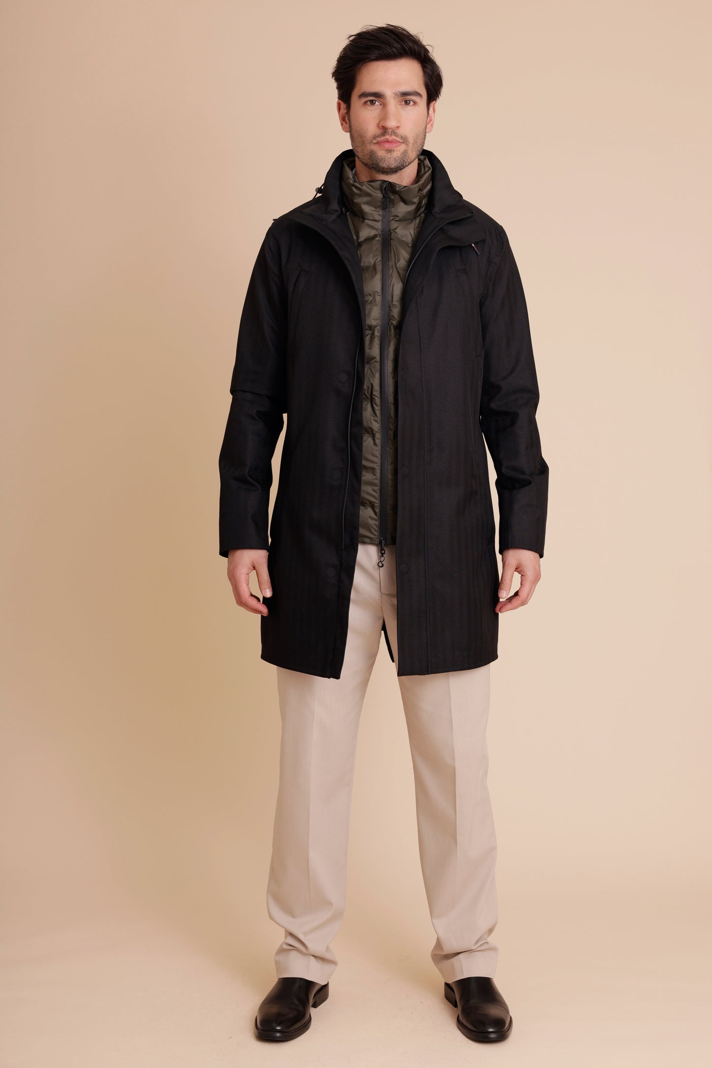 Waterproof Tailored Fit Parka | Black Herringbone
