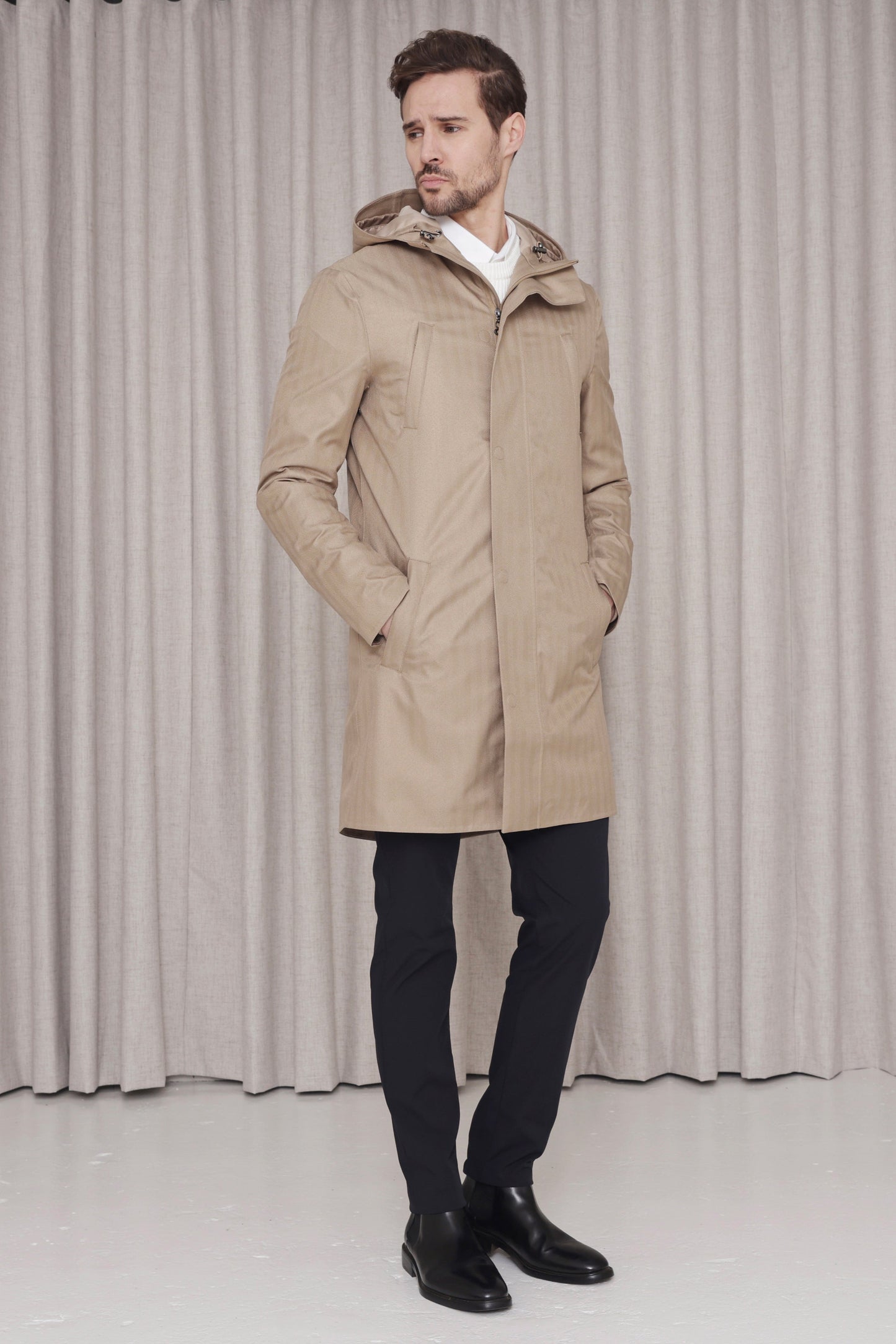 Waterproof Tailored Fit Parka | Beige Herringbone
