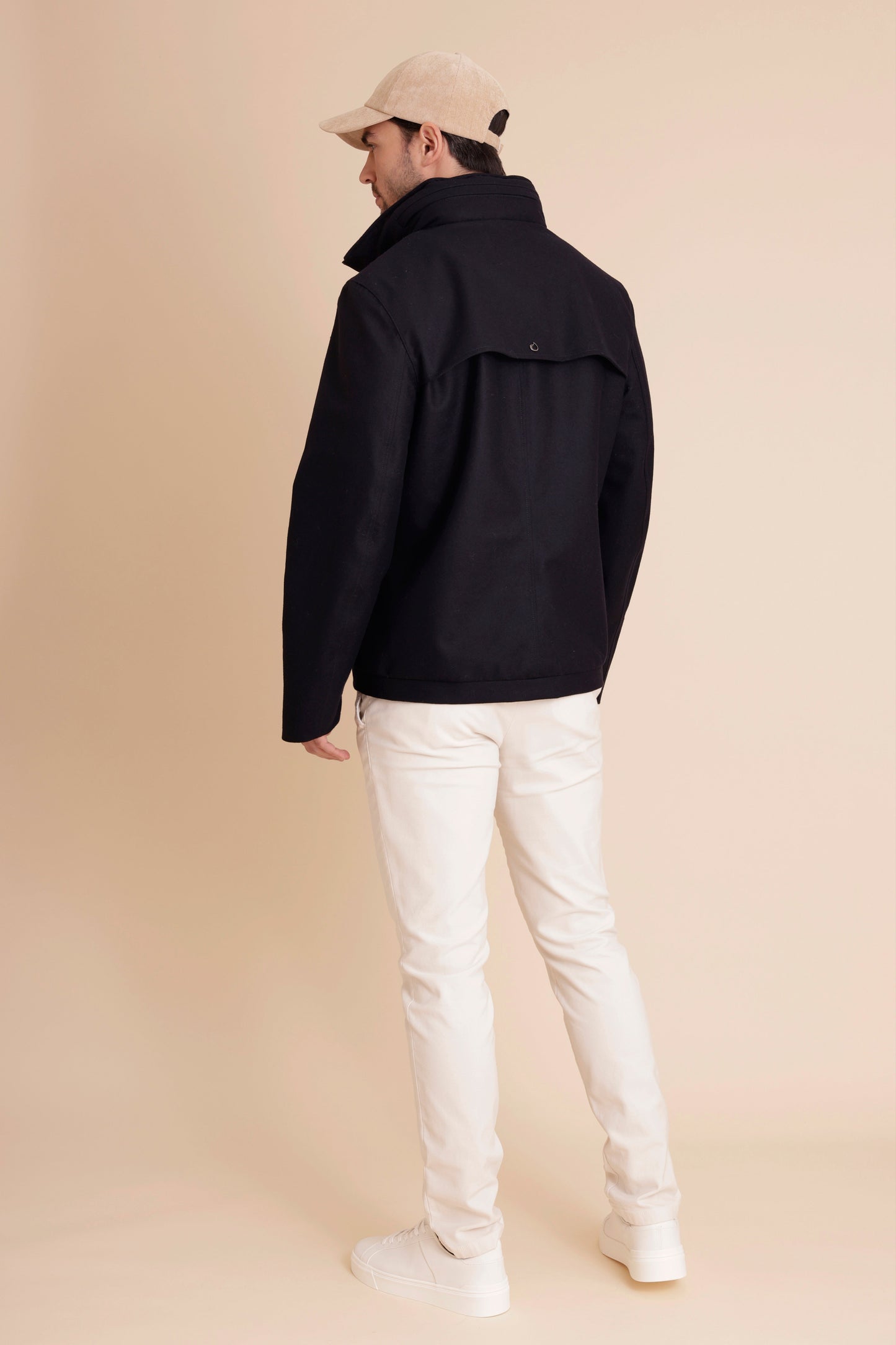 Waterproof Relaxed Fit Short Jacket | Navy Wool