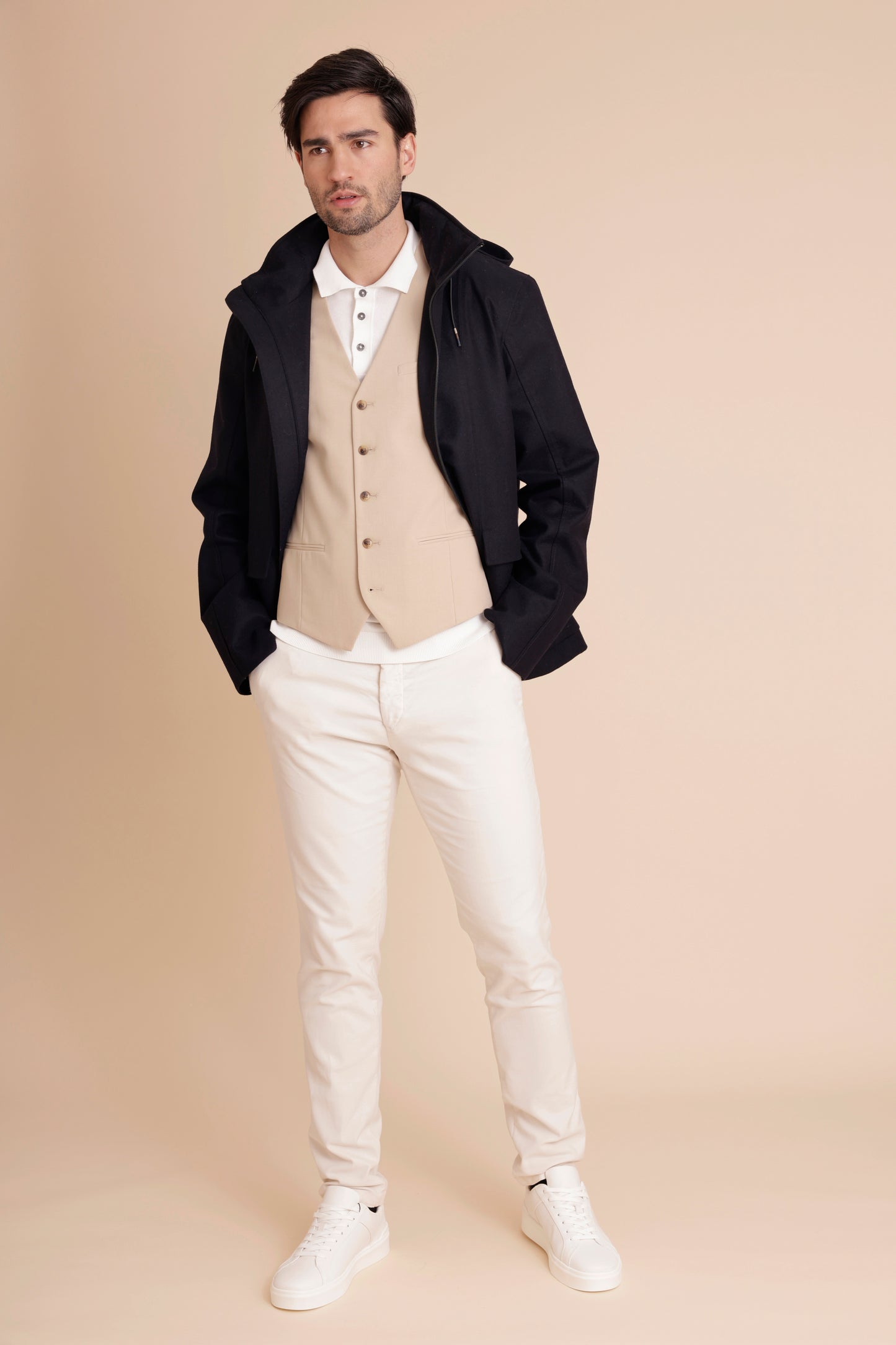 Waterproof Relaxed Fit Short Jacket | Navy Wool