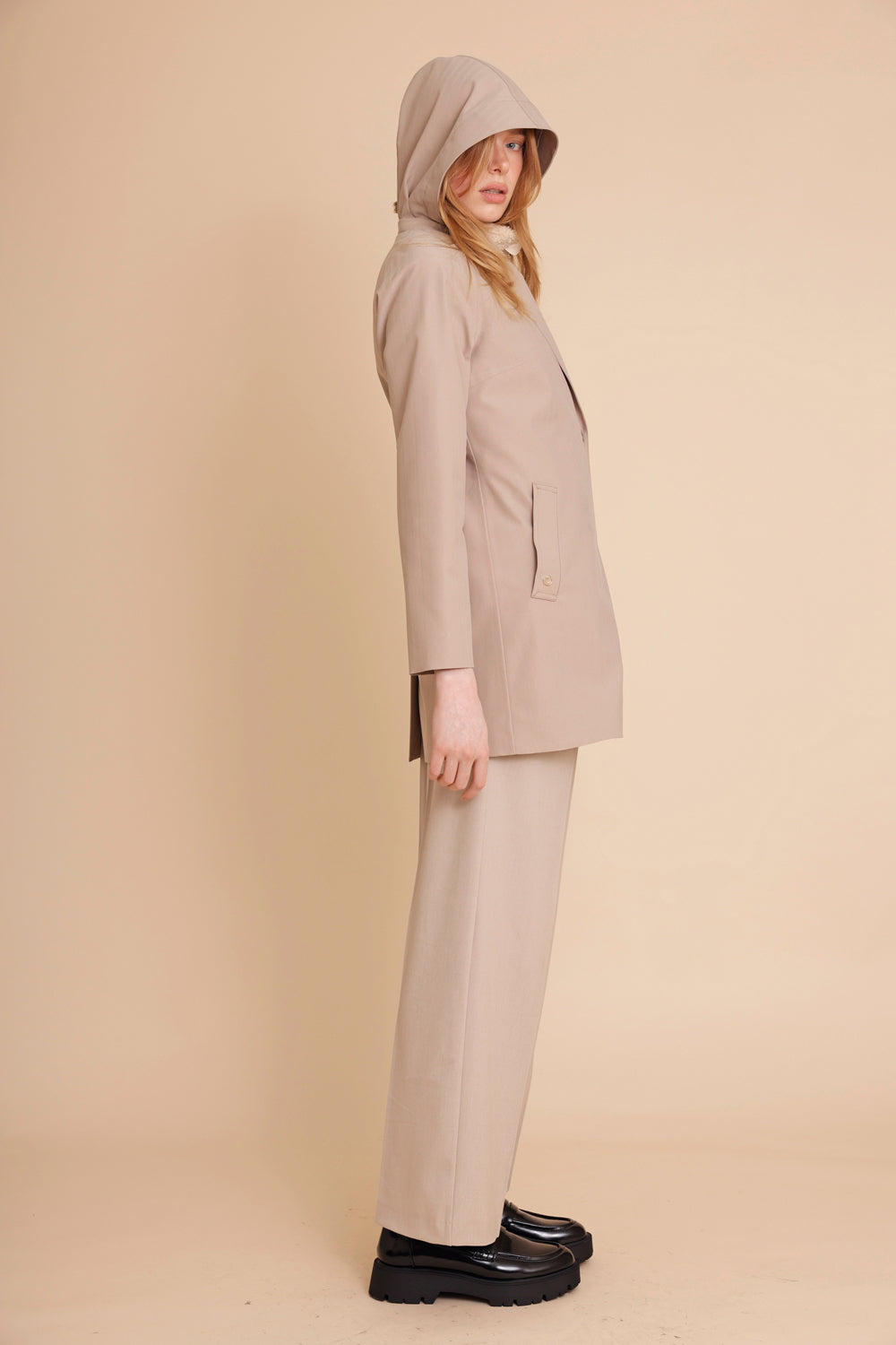 Waterproof Straight-Fit Short Trenchcoat | Beige Herringbone