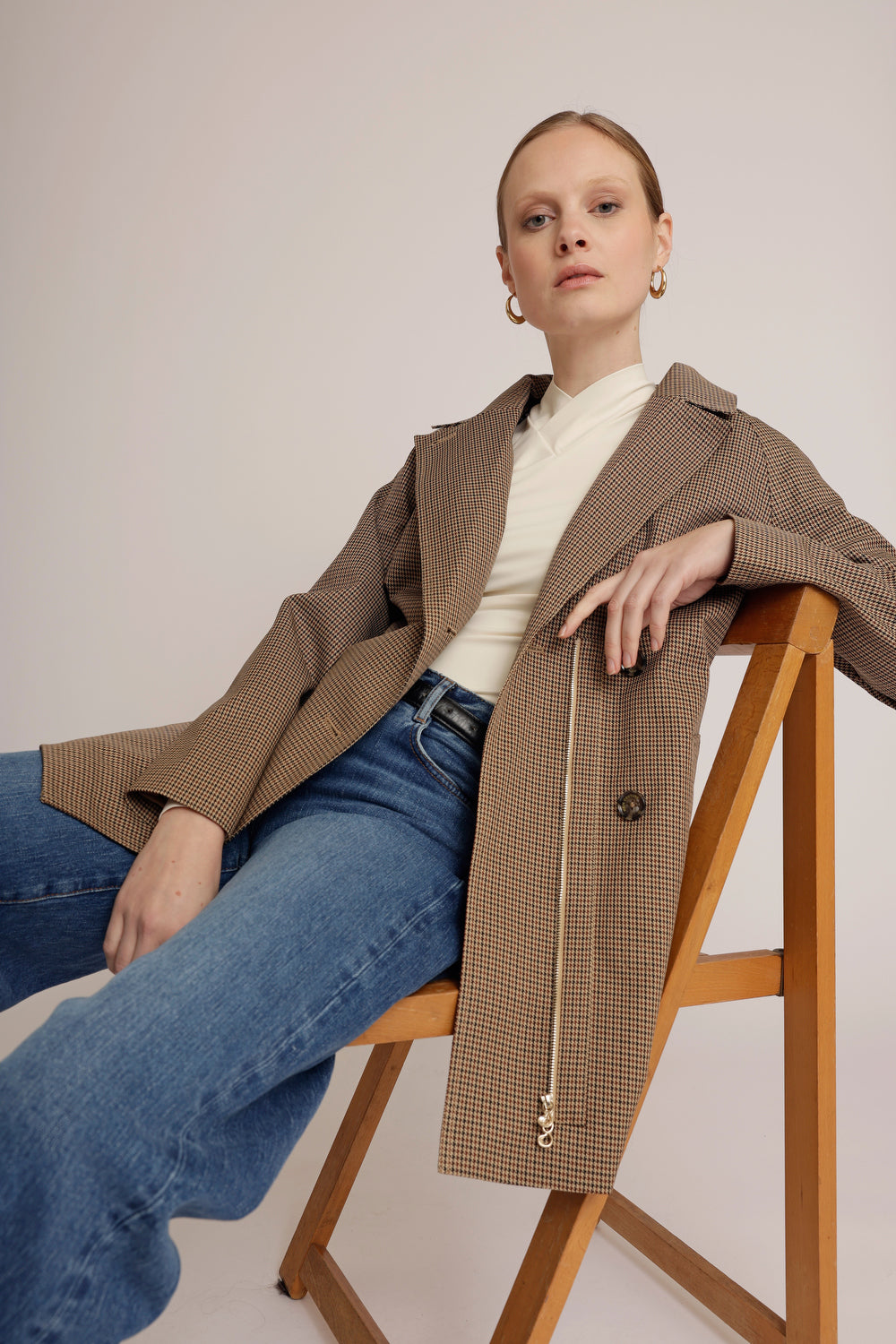 Waterproof Straight-Fit Short Trenchcoat | Houndstooth Check