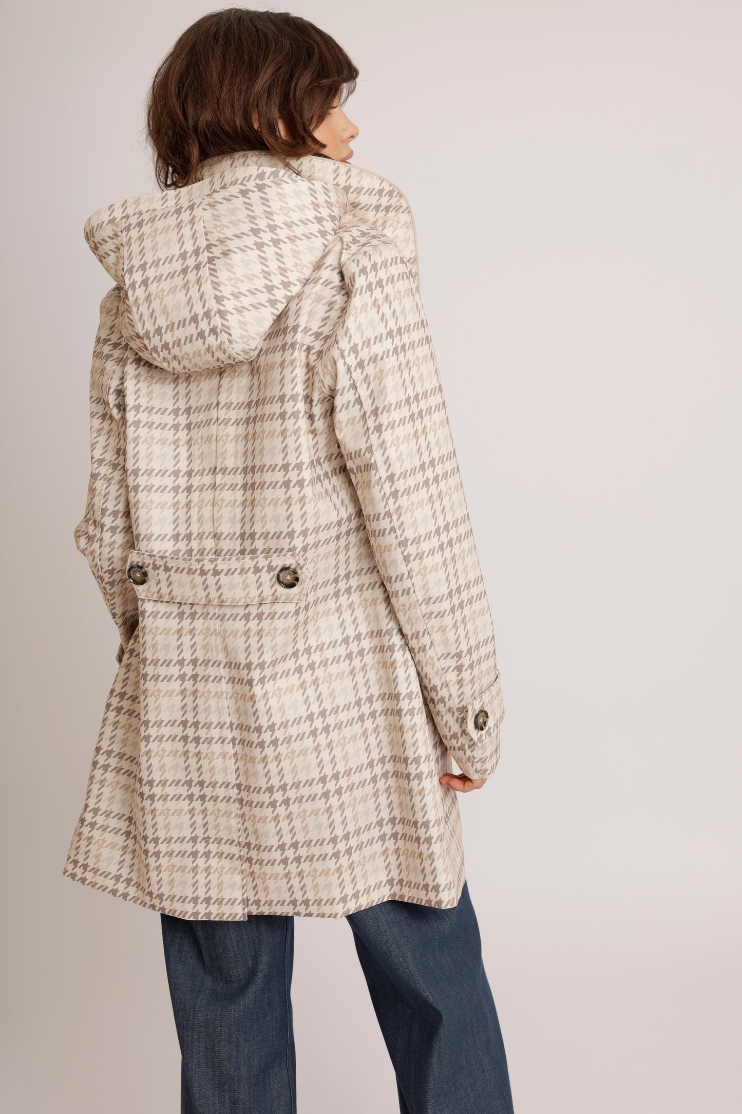 Waterproof Straight Fit Short Waistbelt Raincoat | Monogram Check