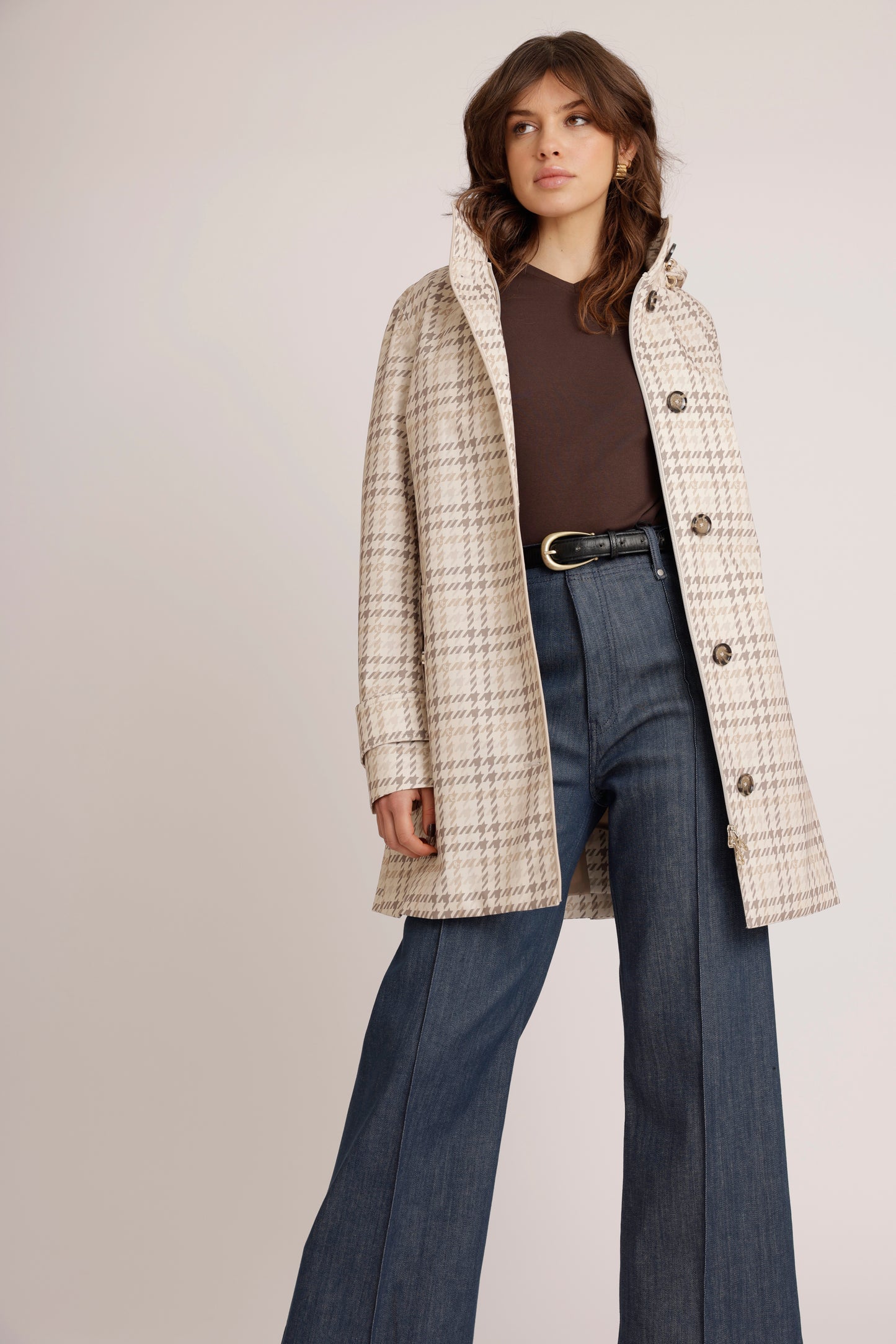 Waterproof Straight Fit Short Waistbelt Raincoat | Monogram Check