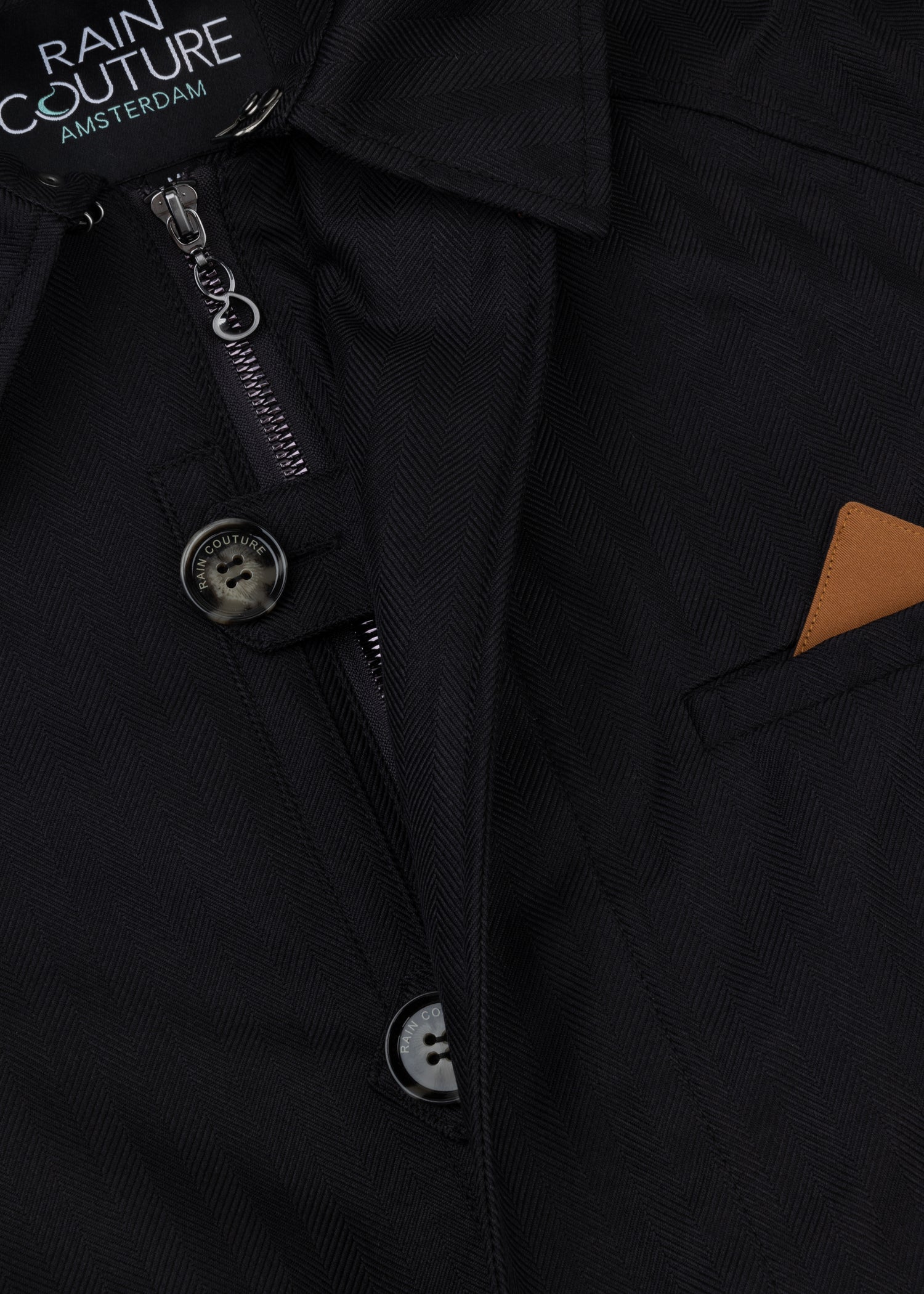 Waterproof Straight Fit Trenchcoat  | Black Herringbon