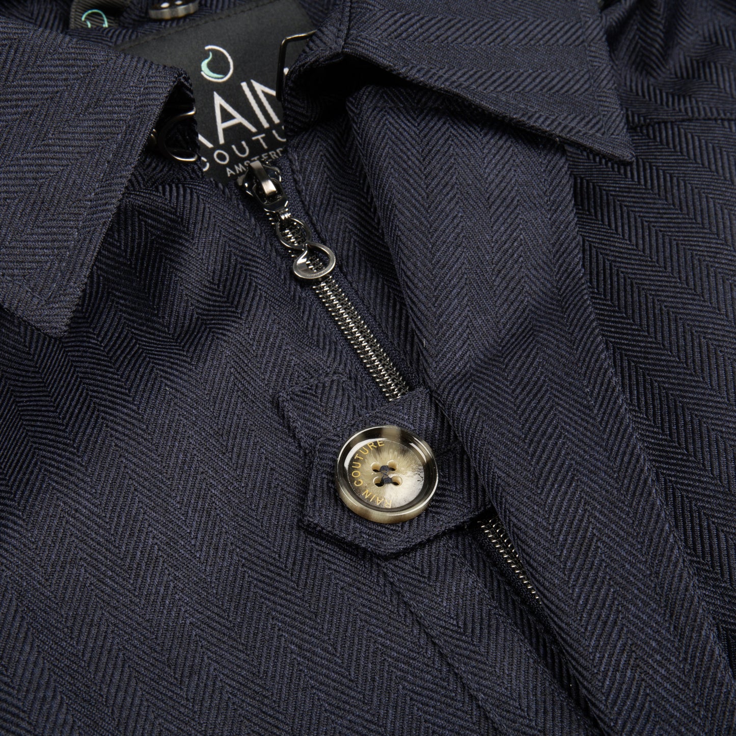Waterproof Straight Fit Trenchcoat | Navy Herringbone