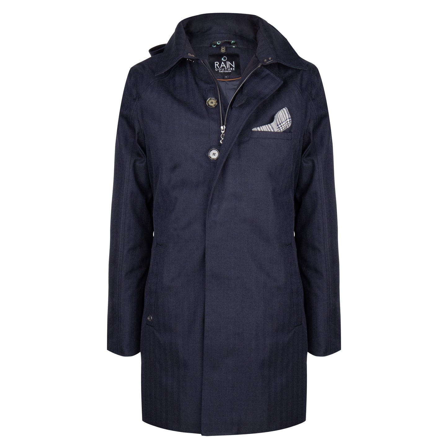 Waterproof Straight Fit Trenchcoat | Navy Herringbone