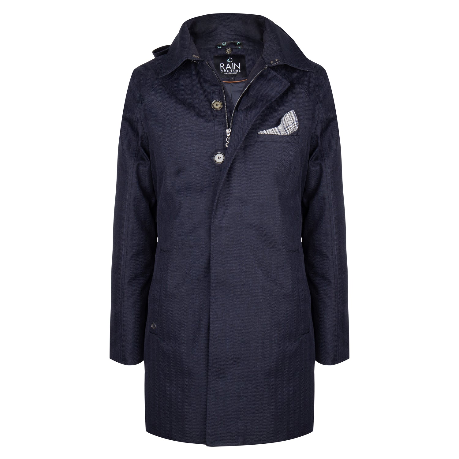 Waterproof Straight Fit Trenchcoat  | Navy Herringbone