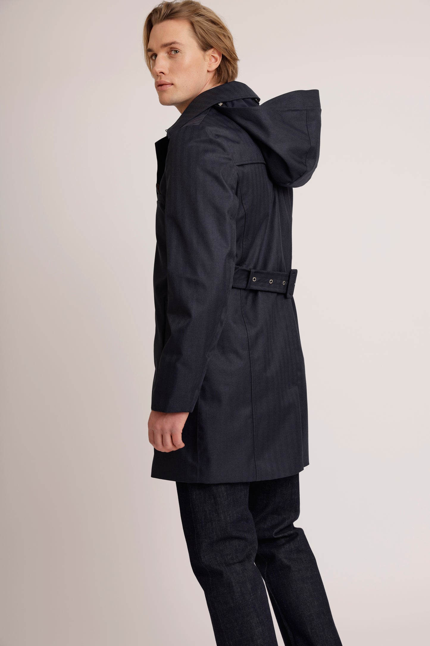 Waterproof Straight Fit Trenchcoat | Navy Herringbone