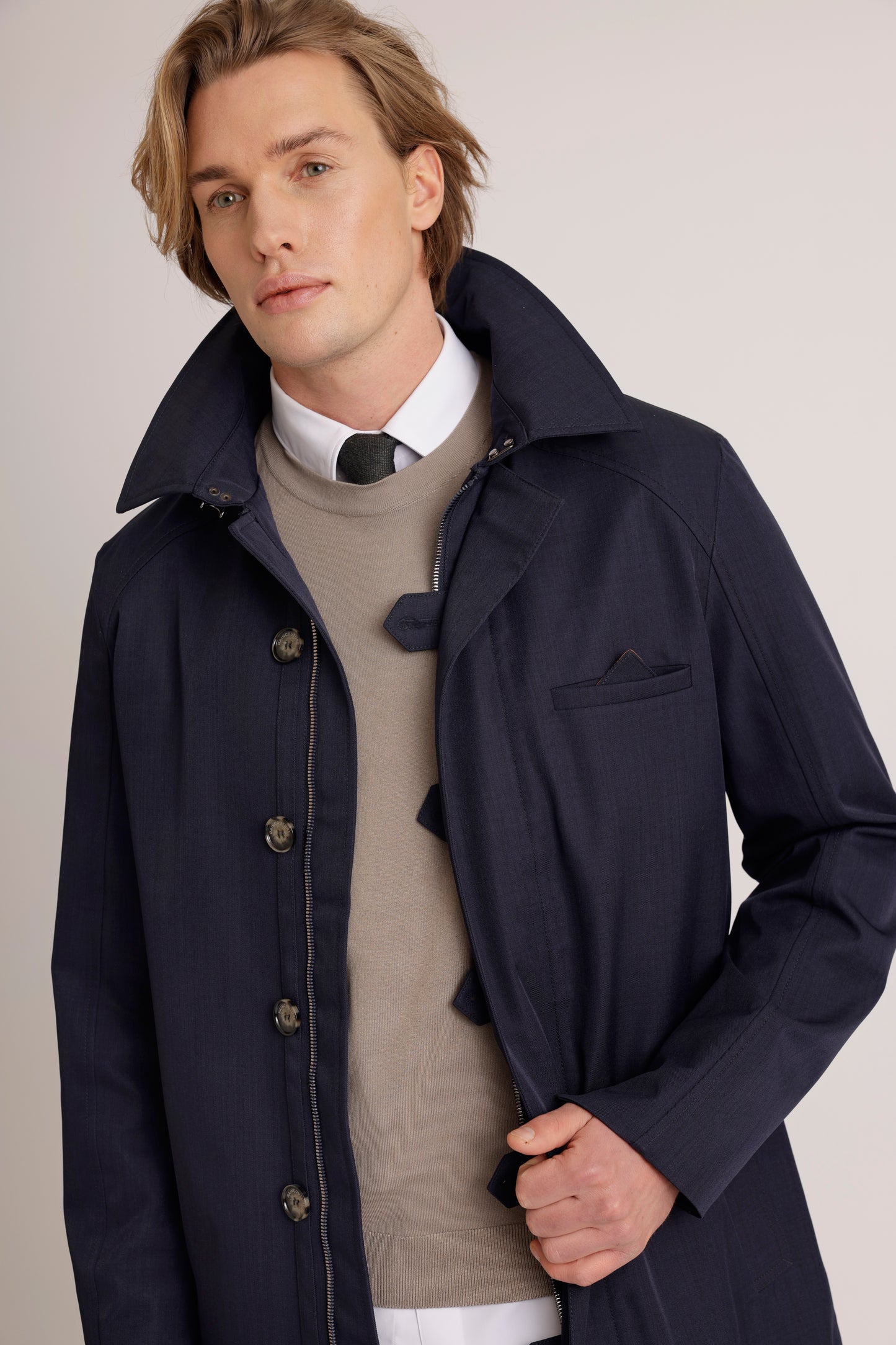 Waterproof Straight Fit Trenchcoat | Navy Melange