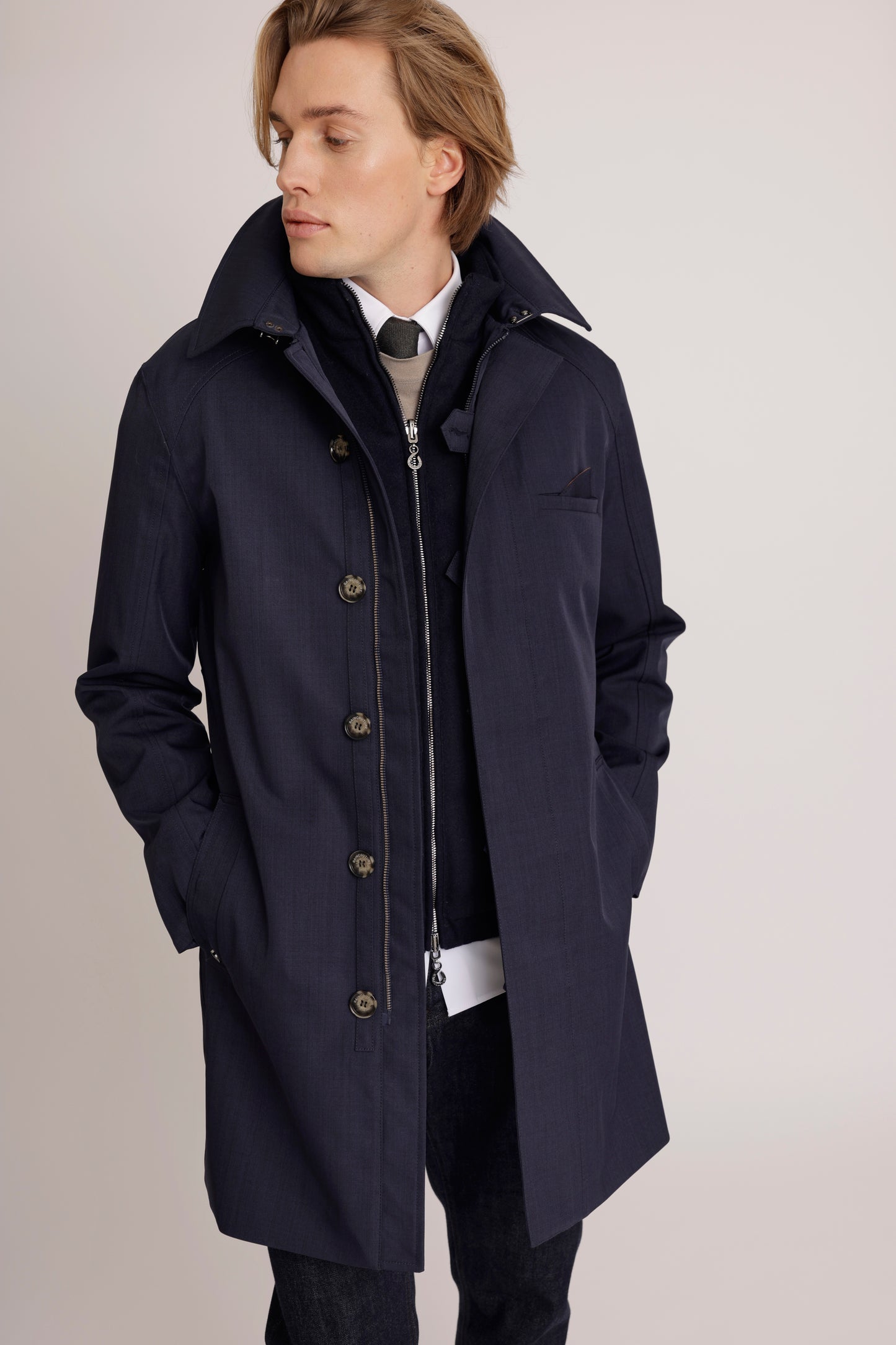 Waterproof Straight Fit Trenchcoat | Navy Melange