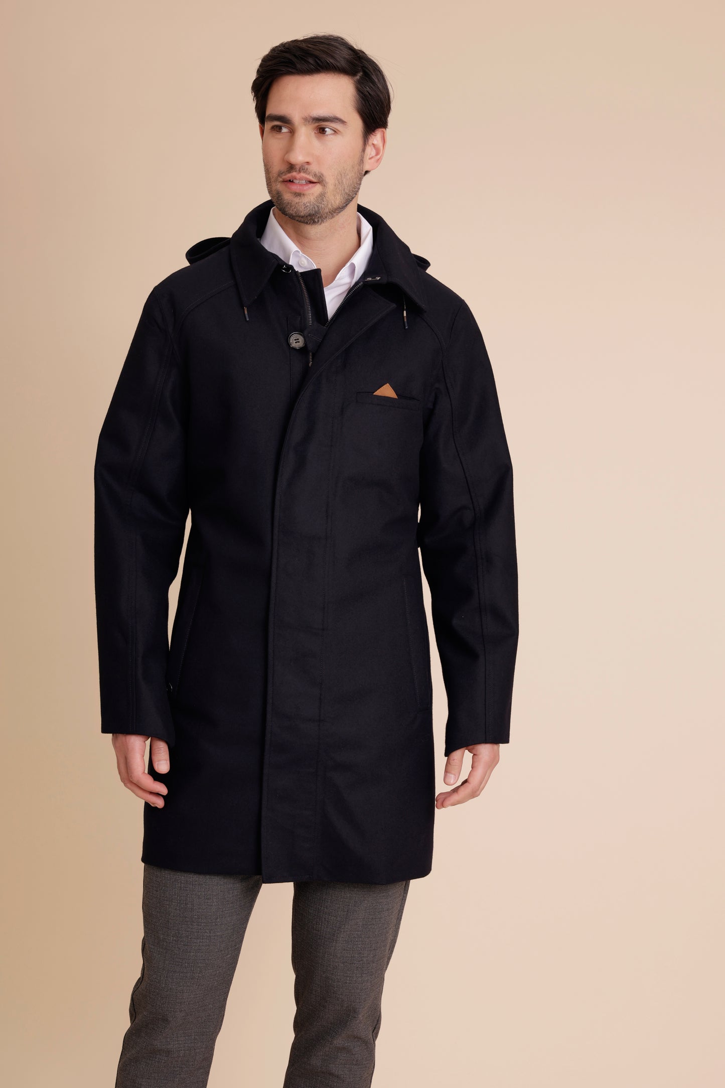 Waterproof Straight Fit Trenchcoat | Navy Wool