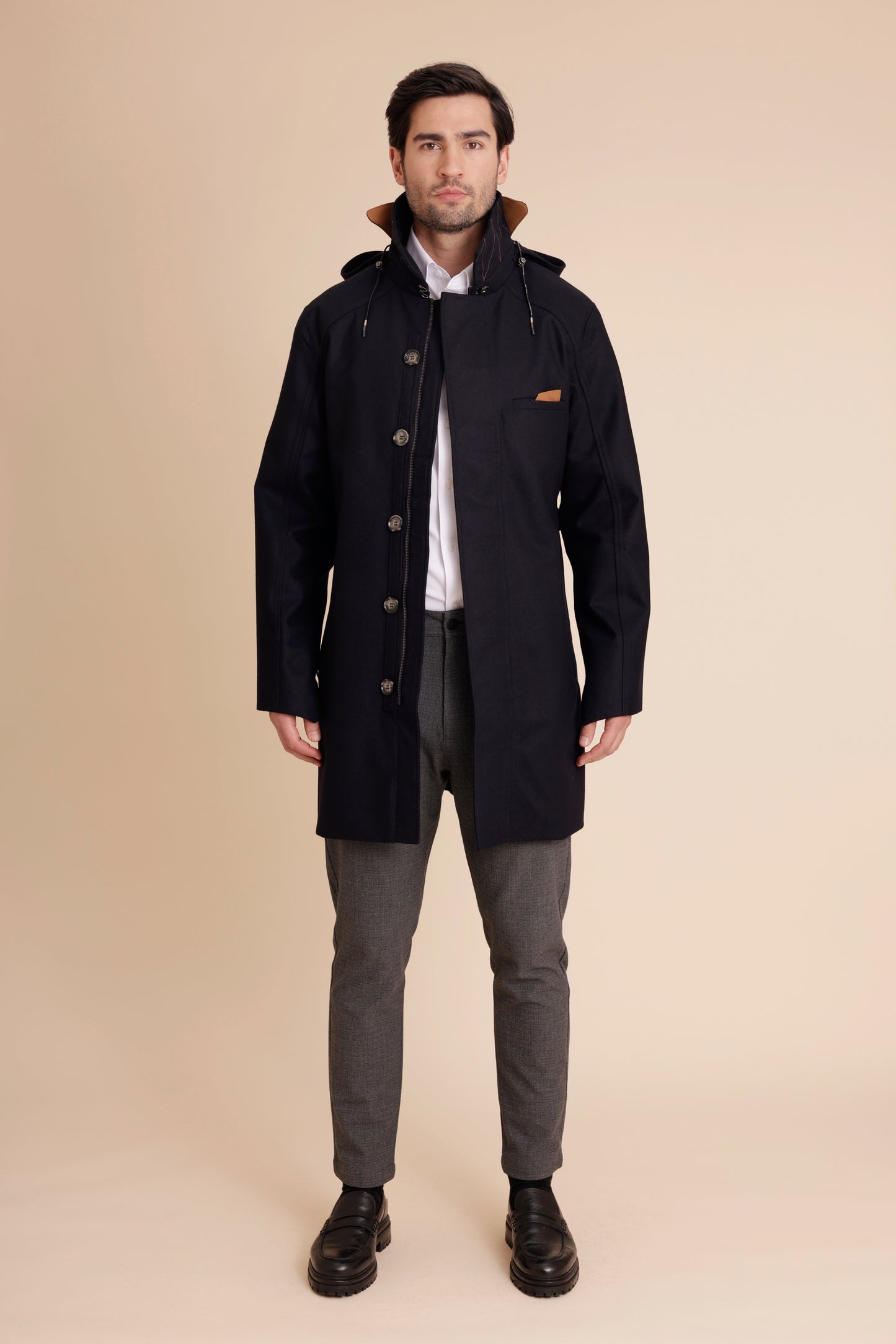 Waterproof Straight Fit Trenchcoat | Navy Wool