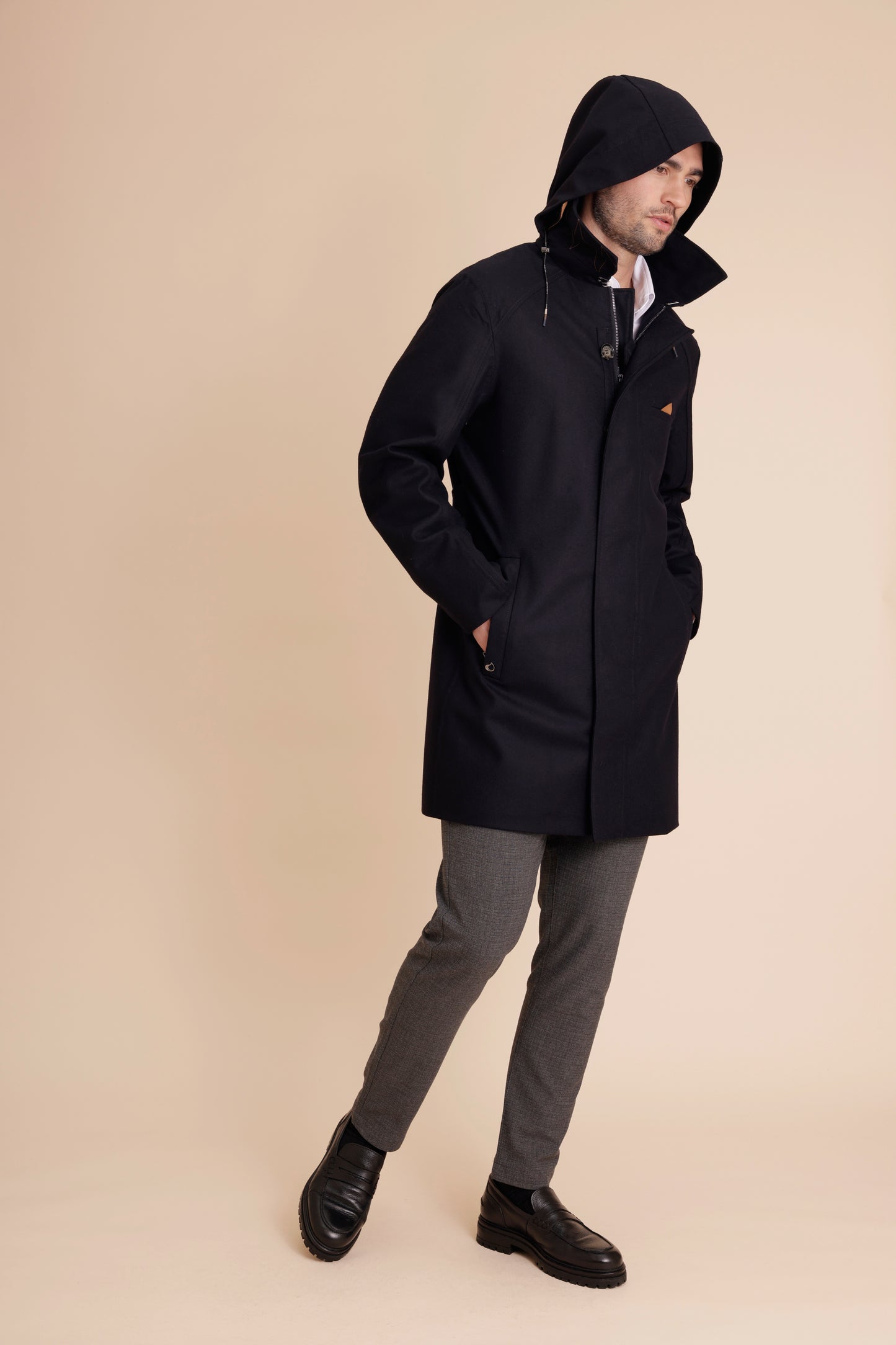Waterproof Straight Fit Trenchcoat | Navy Wool