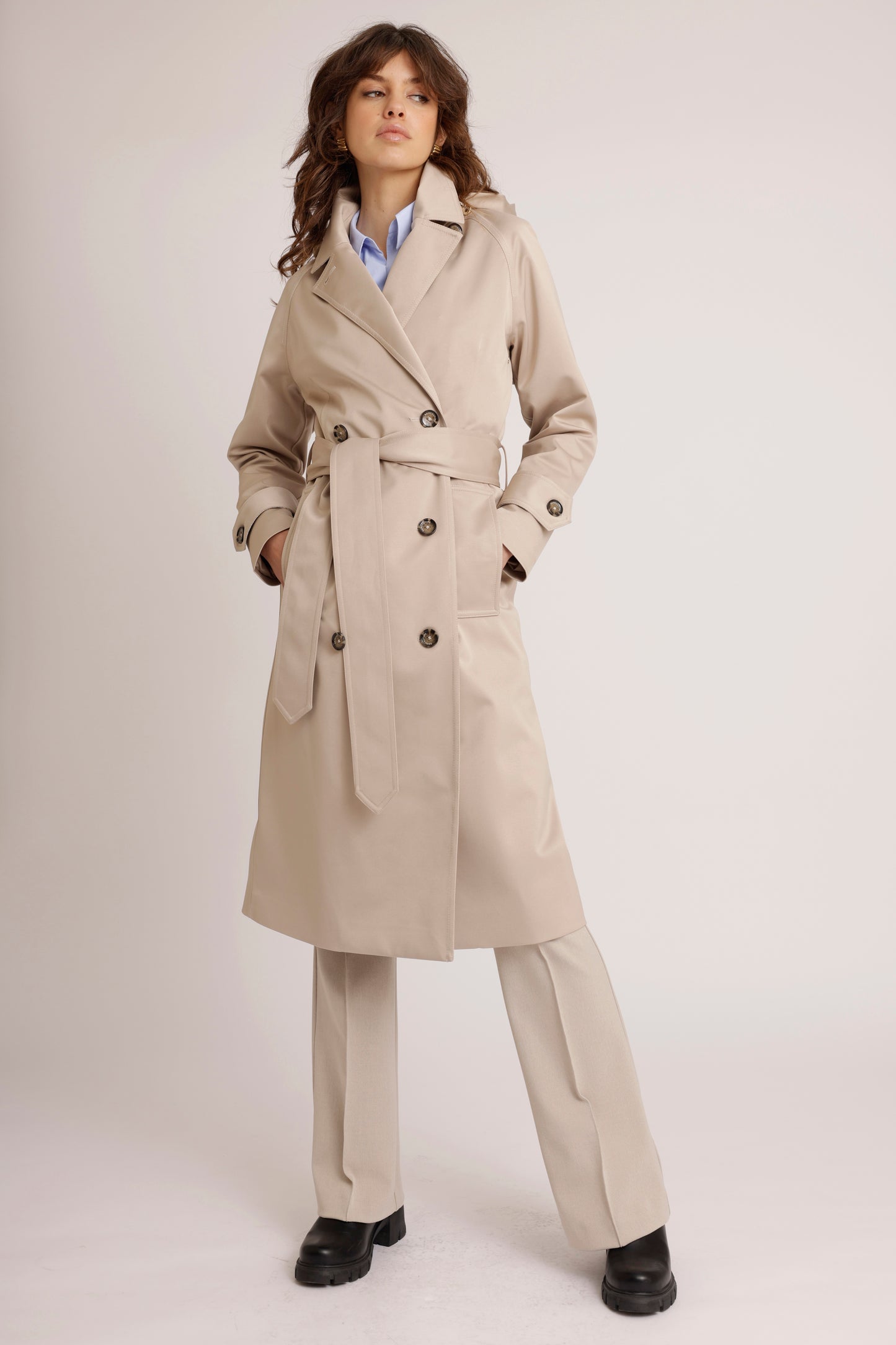 Waterproof Straight-Fit Trenchcoat | Beige Satin