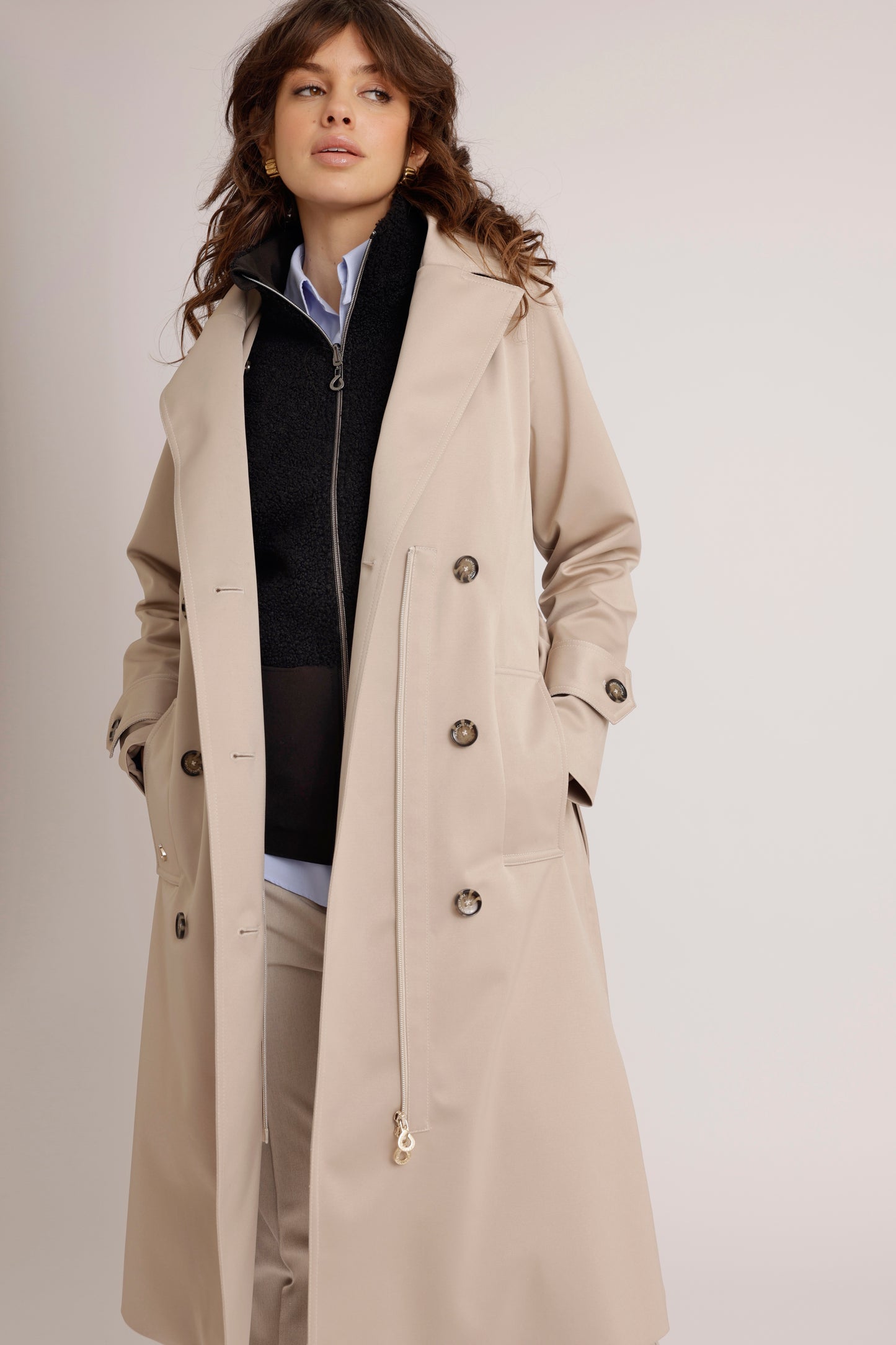 Waterproof Straight-Fit Trenchcoat | Beige Satin
